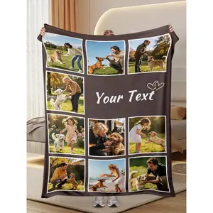 Custom Photo Flannel Throw Blanket, Custom Picture Collage with White Frame Heart Design, Soft Cozy Warm Throw for Couch Bed Sofa, Pet Memorial Birthday Gift for Dog Lovers Family, Personalized Name Quote Memory Keepsake Home Decor ﻿