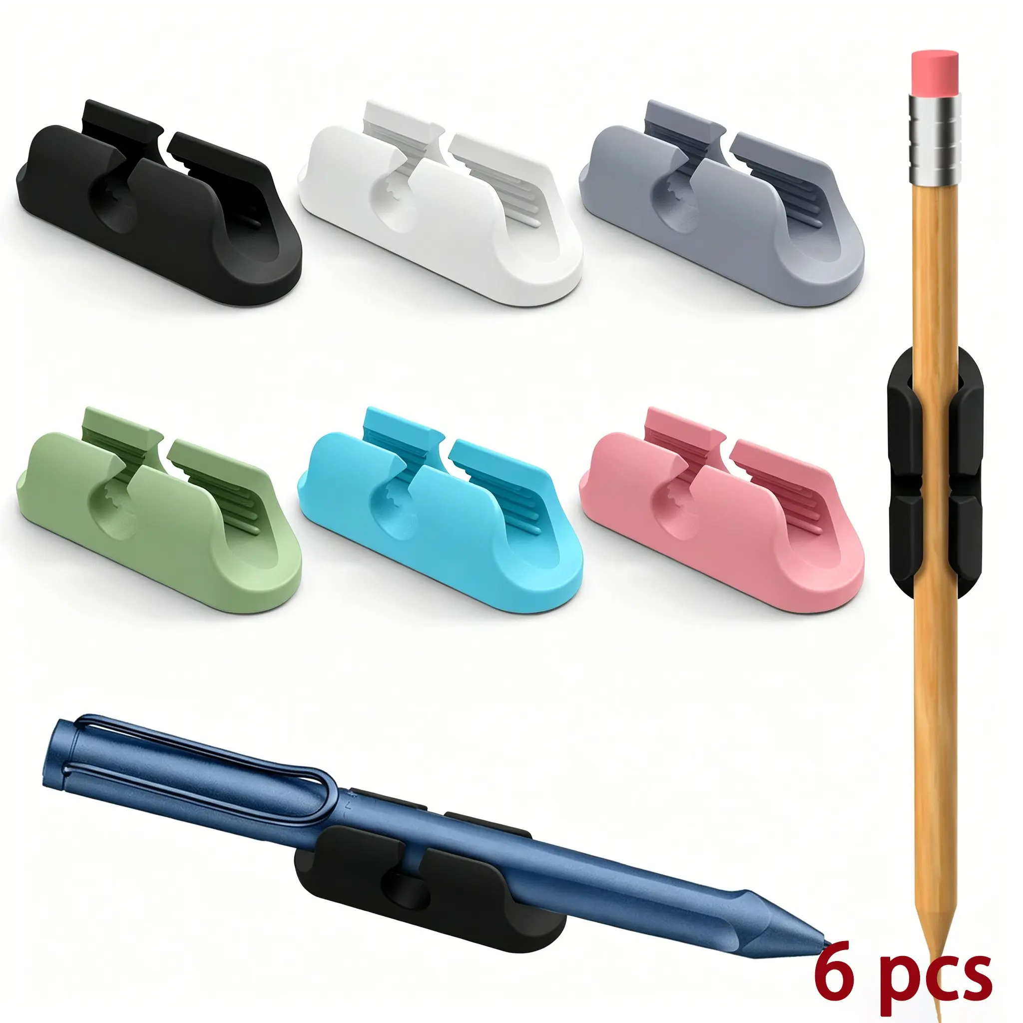 Double Slot Self-Adhesive Pen Holder Organizer, No Drilling Wall Mount Desktop Dual Use Pencil Marker Rack, Multi-Color Office Student Stationery Accessories