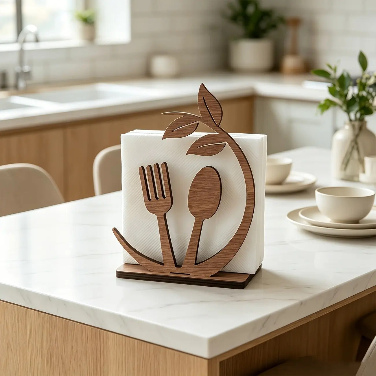 Wooden Leaf Napkin Holder, Vintage Rustic Table Decor, Hollow Out Design, Natural Wood, Kitchen Restaurant Coffee Shop Home Decoration, Versatile Use, Decorative