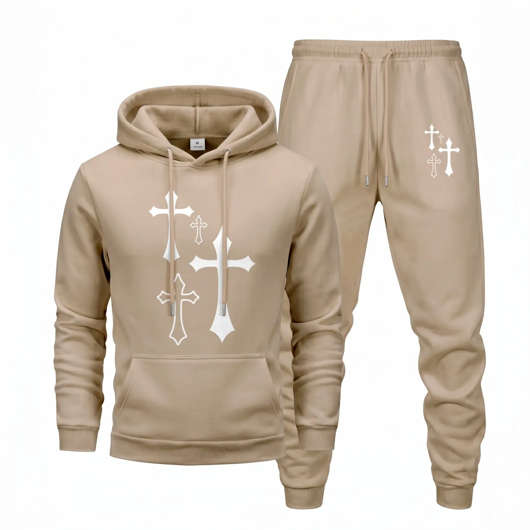 Men's Christian Hoodie and Jogger Set, Faith Inspired Cross Graphic Pullover Sweatshirt with Matching Sweatpants, Religious Streetwear Two Piece Outfit for Men, Soft Comfortable Casual Tracksuit for Daily Wear, Church, Travel and Weekend Style