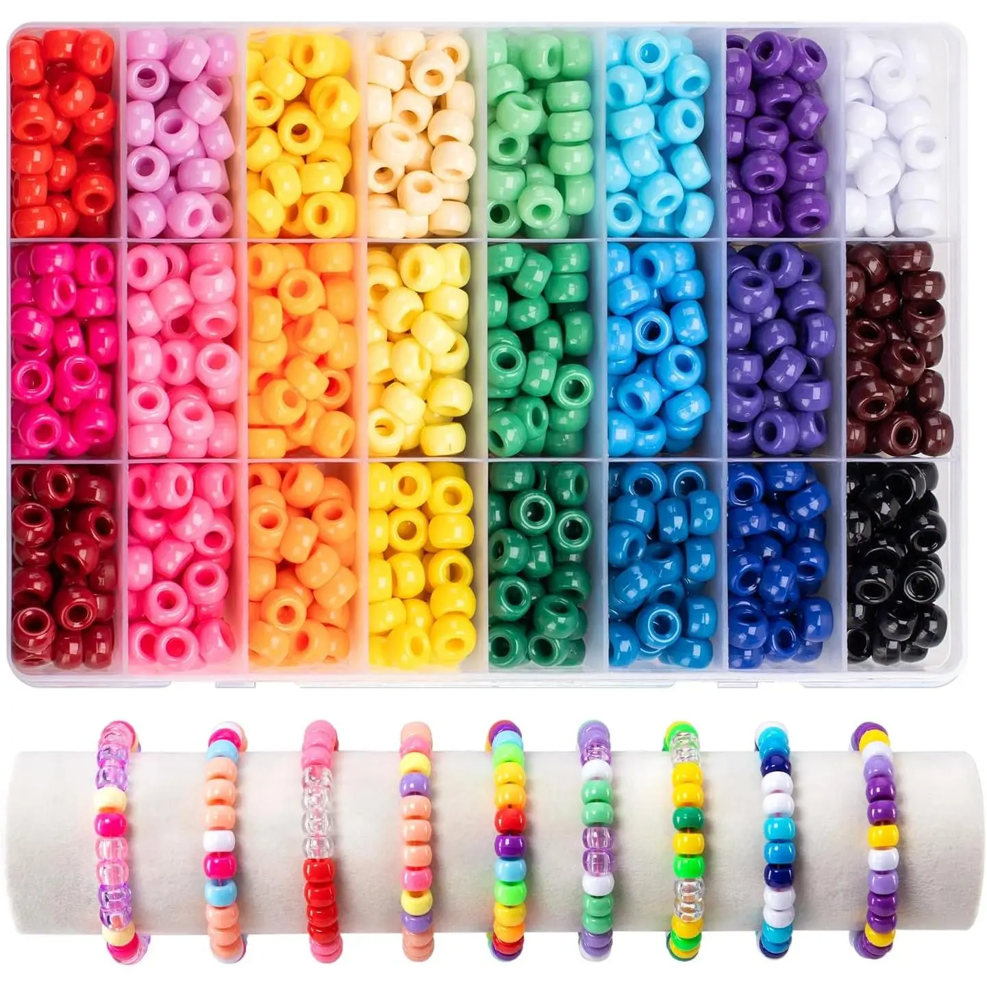 1200 count Pony Beads, 24 Colors Kandi Beads for Bracelet Making | Hair Braiding DIY Crafts Kandi  Key Chains
