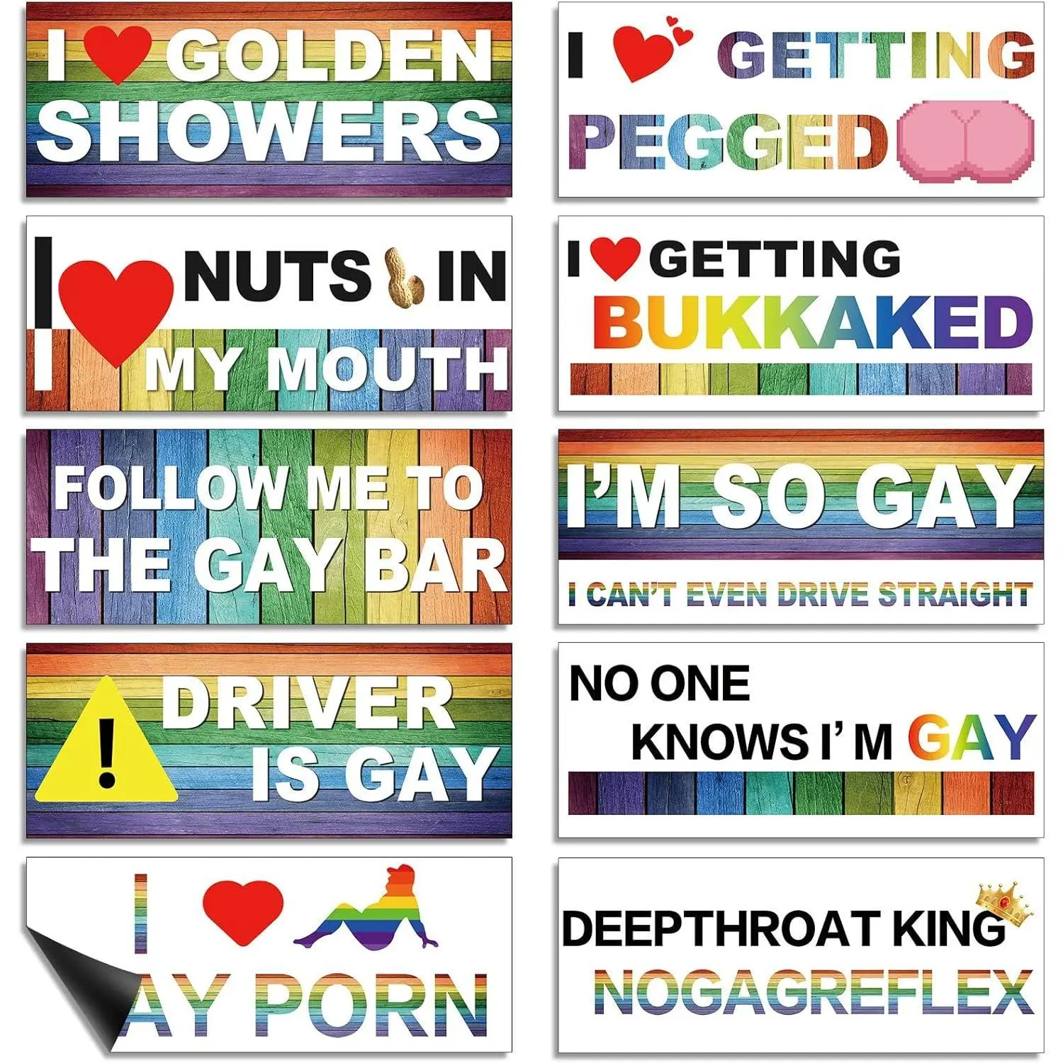 Car Stickers,10Pcs LGBT Rainbow Magnetic Bumper Decals Funny Prank Stickers, Waterproof Car Accessories for Truck Vehicle Luggage Window, Pride Gay Gifts Perfect Present For LGBT