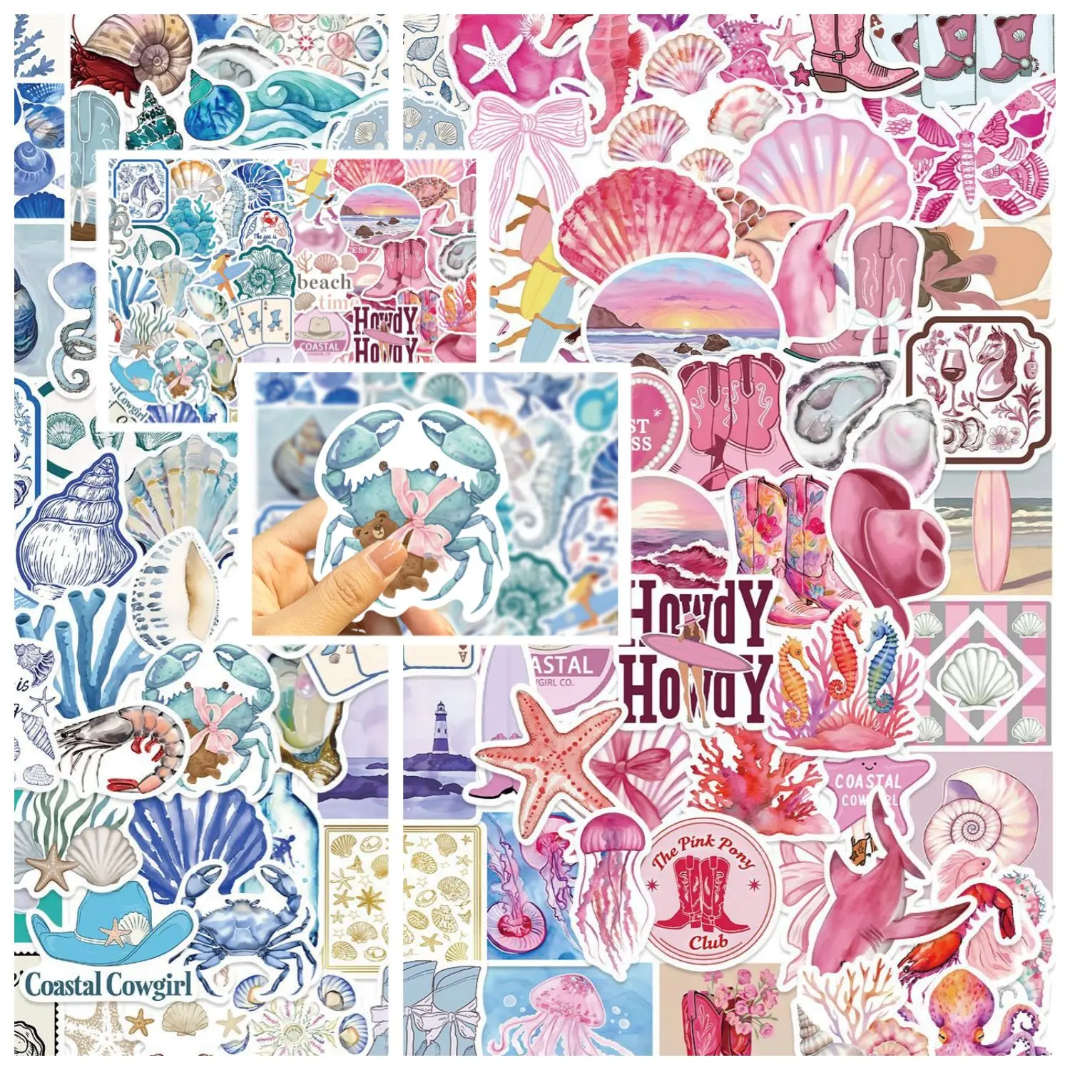 100pcs Ocean Blue and Pink Color Blocking Aesthetics Stickers, Ocean-themed Decorative Office Stickers, Decoration Sticker, Suitable for Crafts and DIY Creations, Durable Material, Easy To Apply, and An Excellent Gift for Ocean-themed Holidays.