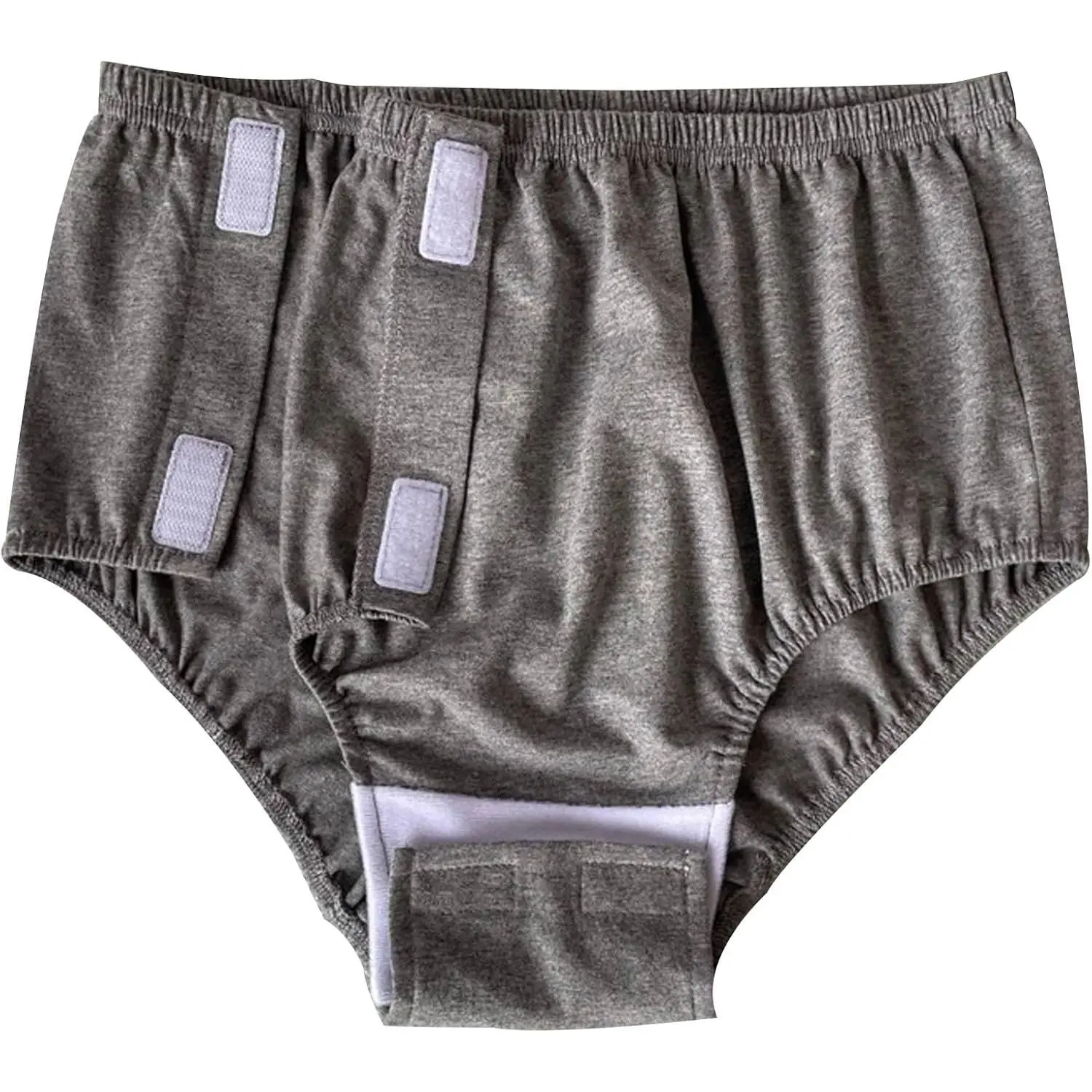Post Surgery Crotch Fully Open Briefs,Stick-on Tear Away Underwear,Side Opening Reusable Incontinence Underpants Washable Cotton (Grey M)