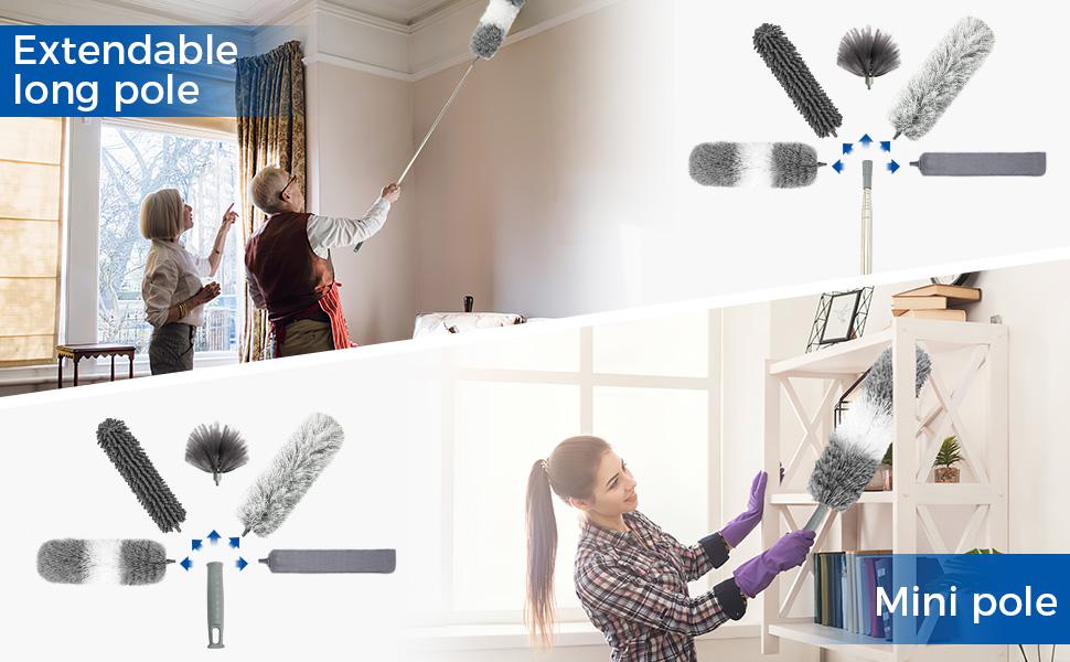 9Pcs Dusters for Cleaning Kit, Extendable Microfiber Duster Tools with 100" Long Pole, Retractable Gap Bendable Dust Cleaner, Reusable Washable Cleaning Supplie for Ceiling Fan Furniture Cars and Home 9Pcs Dusters for Cleaning Kit, Extendable Microfiber Duster Tools with 100" Long Pole, Retractable Gap Bendable Dust Cleaner, Reusable Washable Cleaning Supplie for Ceiling Fan Furniture Cars and Home