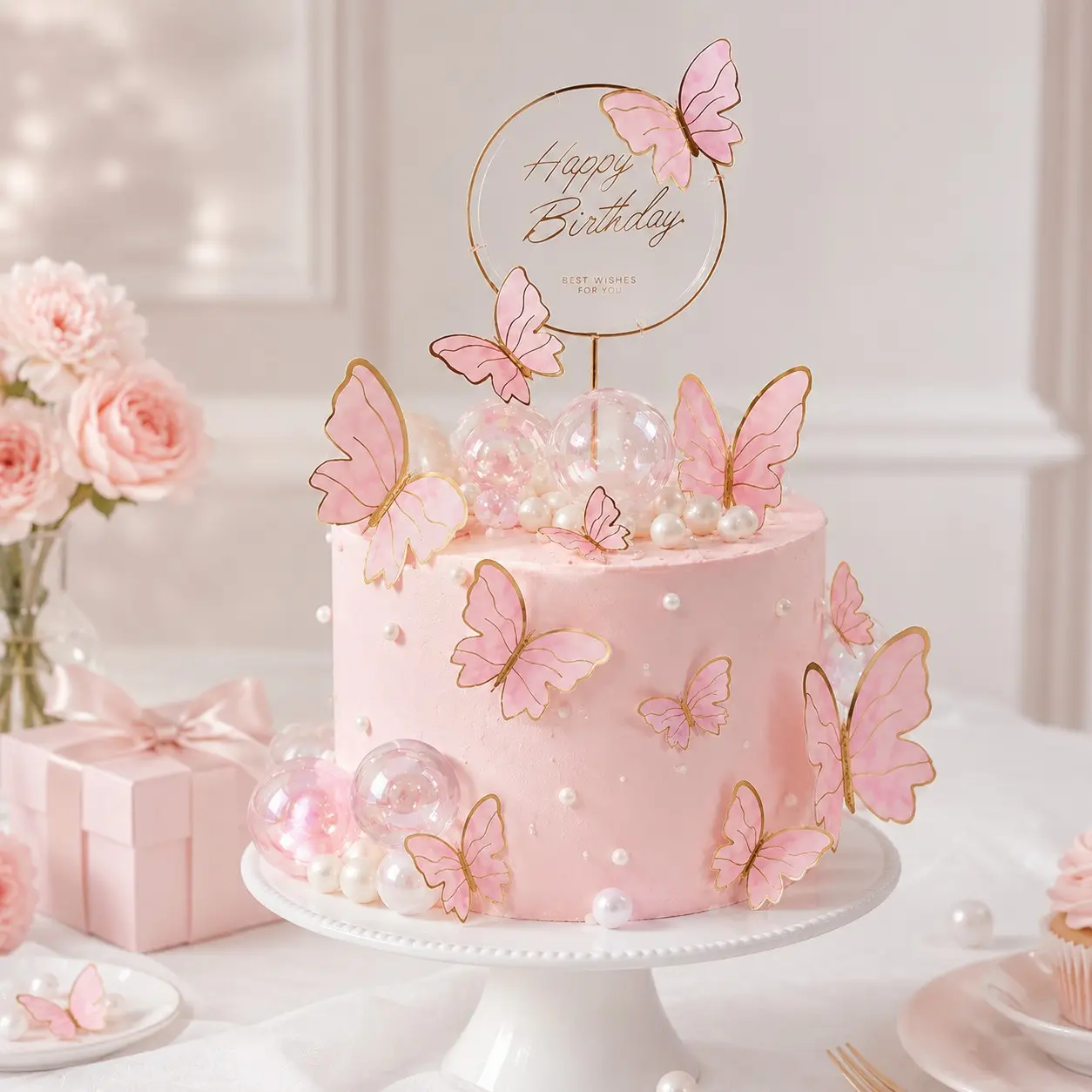 Butterfly Birthday Cake Decoration Set, Cake Decoration Supplies, Transparent Cake Picks, Includes 11 3D Butterflies, Perfect for Birthday Party Cakes