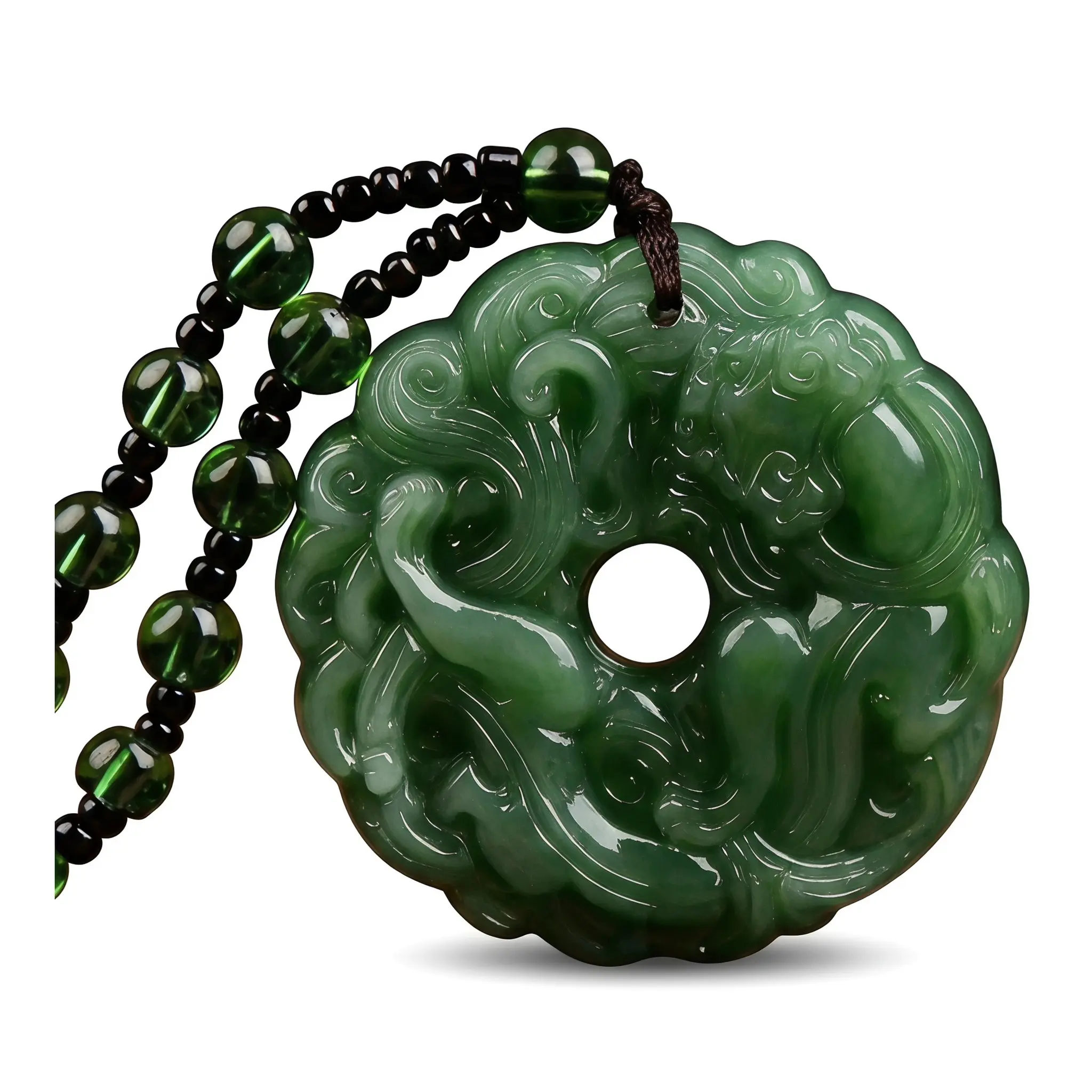 Unisex Natural Jade Amulet Pendant Necklace, Hand-Carved Chinese Motif Pixiu Dragon, 70cm Chain, Wealth-Attraction Protection, Cozy Daily Wear Costume Jewelry, Christmas Birthday Gift (Dry Cloth Care)