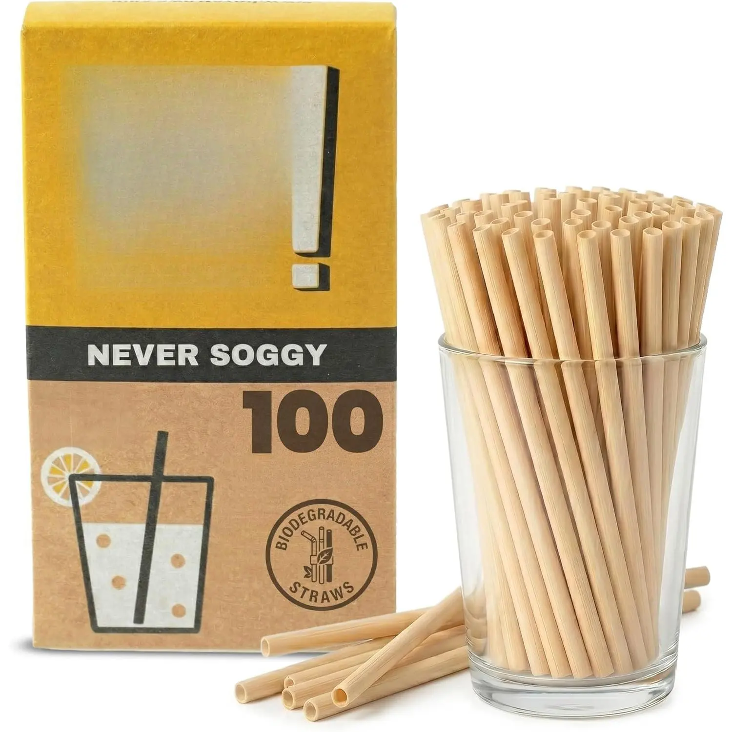 ® 5”   | 100ct Disposable  Wheat Stem  | Never Soggy, Neutral-Taste |  , Compostable | For Lowball Drinks and