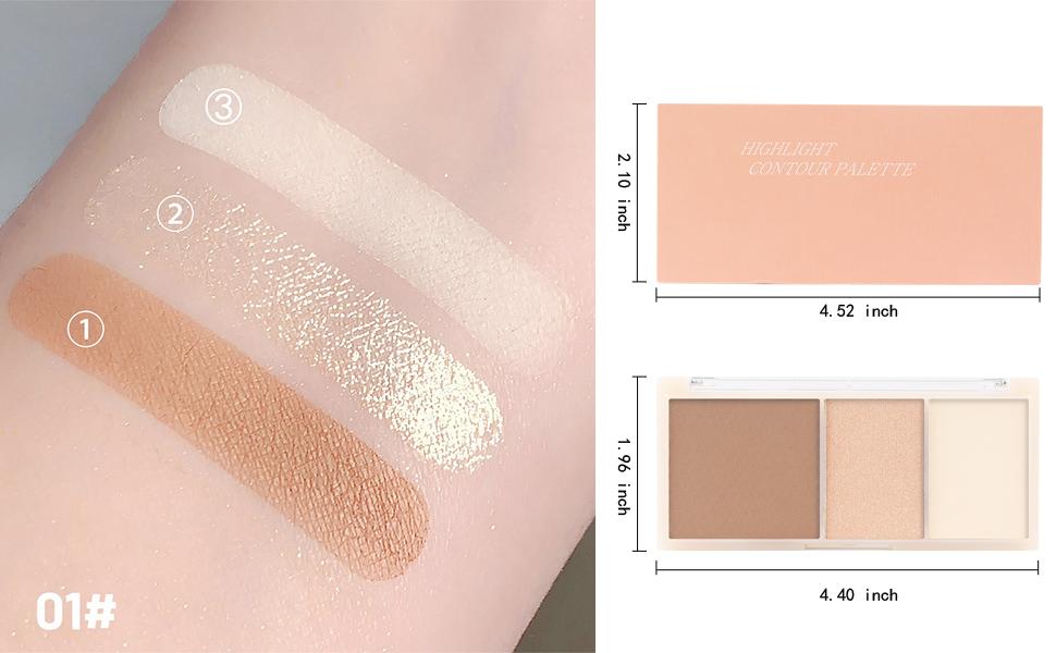 3 IN 1 Brown Nude Face Highlight Bronzer Powder Palette for Face Cheeks Contour Brightening, Buildable Matte Coverage Natural Makeup,Ultra Sculpt Nose Shadow Eyeshadow Primer 01#