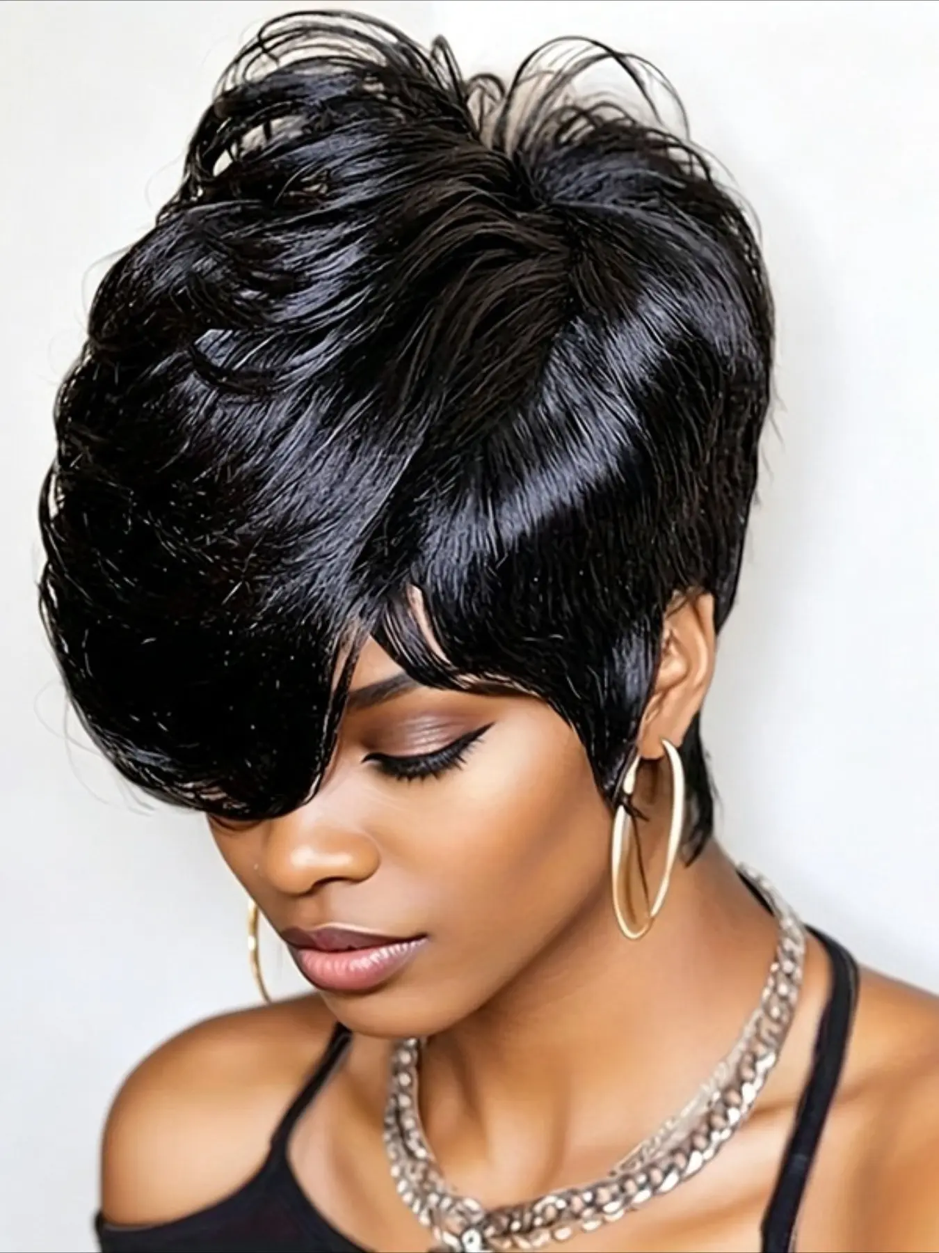 Straight Premium Human Hair Wig for Women Pixie Cut Full Machine Made Wig 150% Density 6 Inch Wig Ideal for Daily Use and Special Occasions like Christmas and New Year Party