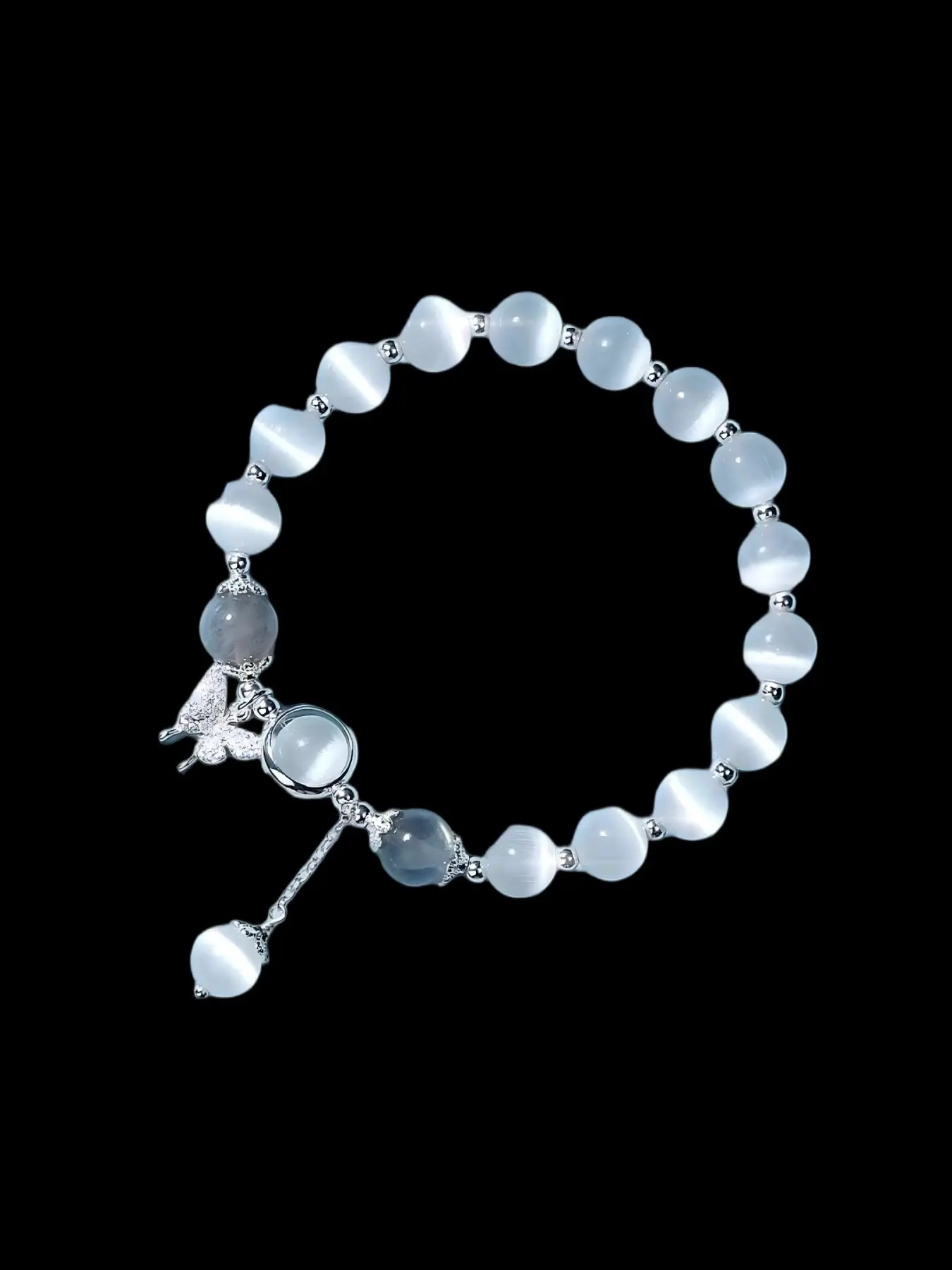Women's Butterfly Cat's Eye Bracelet, Ins-style Niche Design, Imitation Aquamarine Gray Moonstone Crystal Bracelet, Gift for Girlfriend