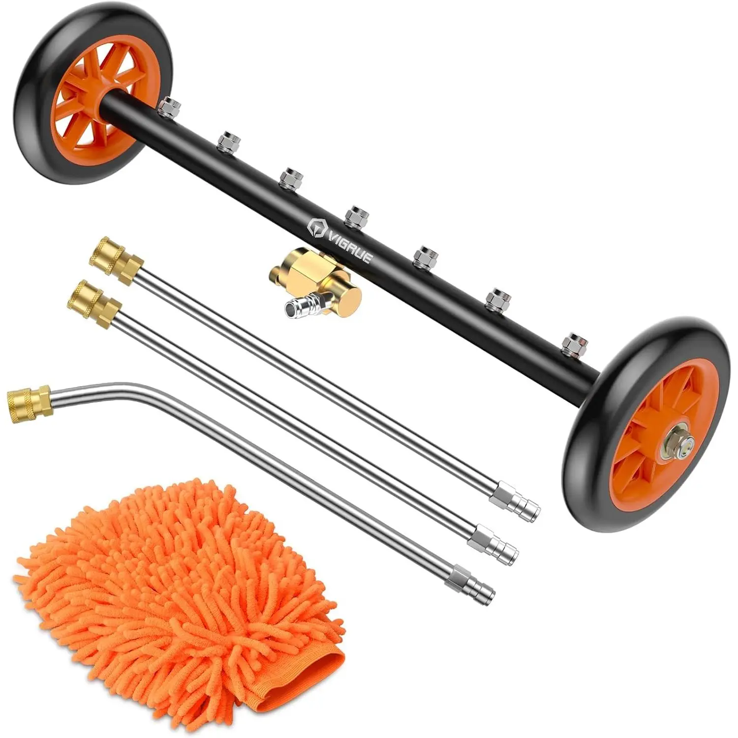 2-in-1 Undercarriage  Washer Attachment,24 Inch  Washer Water Broom with 7 Nozzles, Under  Washer Cleaner with 3 count Extension Wand,4000 PSI,Orange