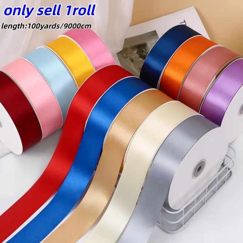 1 Roll Long 100 Yard Pure Color Wide Satin Ribbon, Soft Ribbon Wrap, Baking, Handmade Crafts, Gift Wrapping Supplies, DIY Flower Decor, Wedding Bouquet Packaging