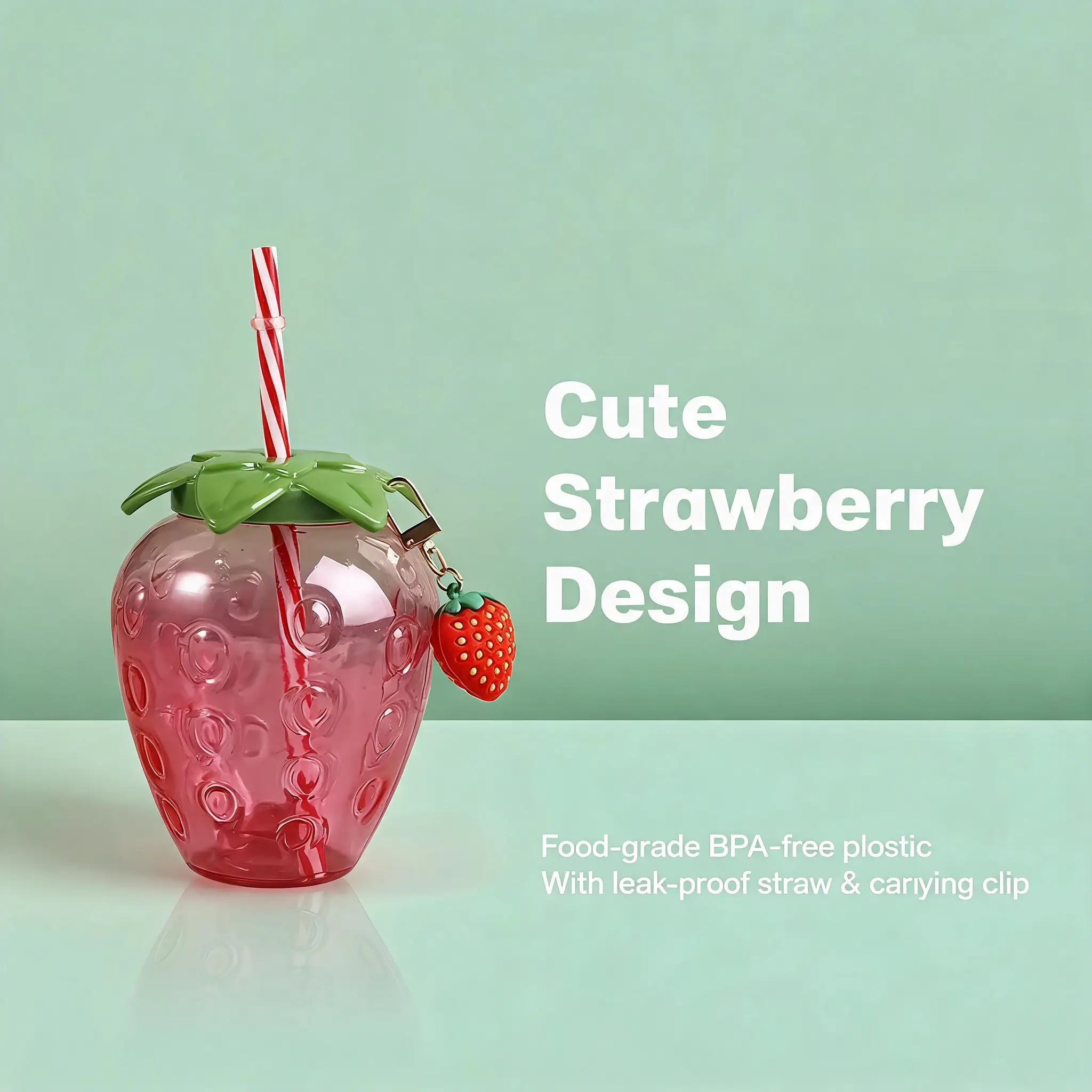 Unisex 0-500 ml Plastic Tumbler with Straw & Pendant - PET Material, Cartoon Print, Playful Art, Ergonomic Shape, Leak-Proof Flexible Straw, for School, Daily Use