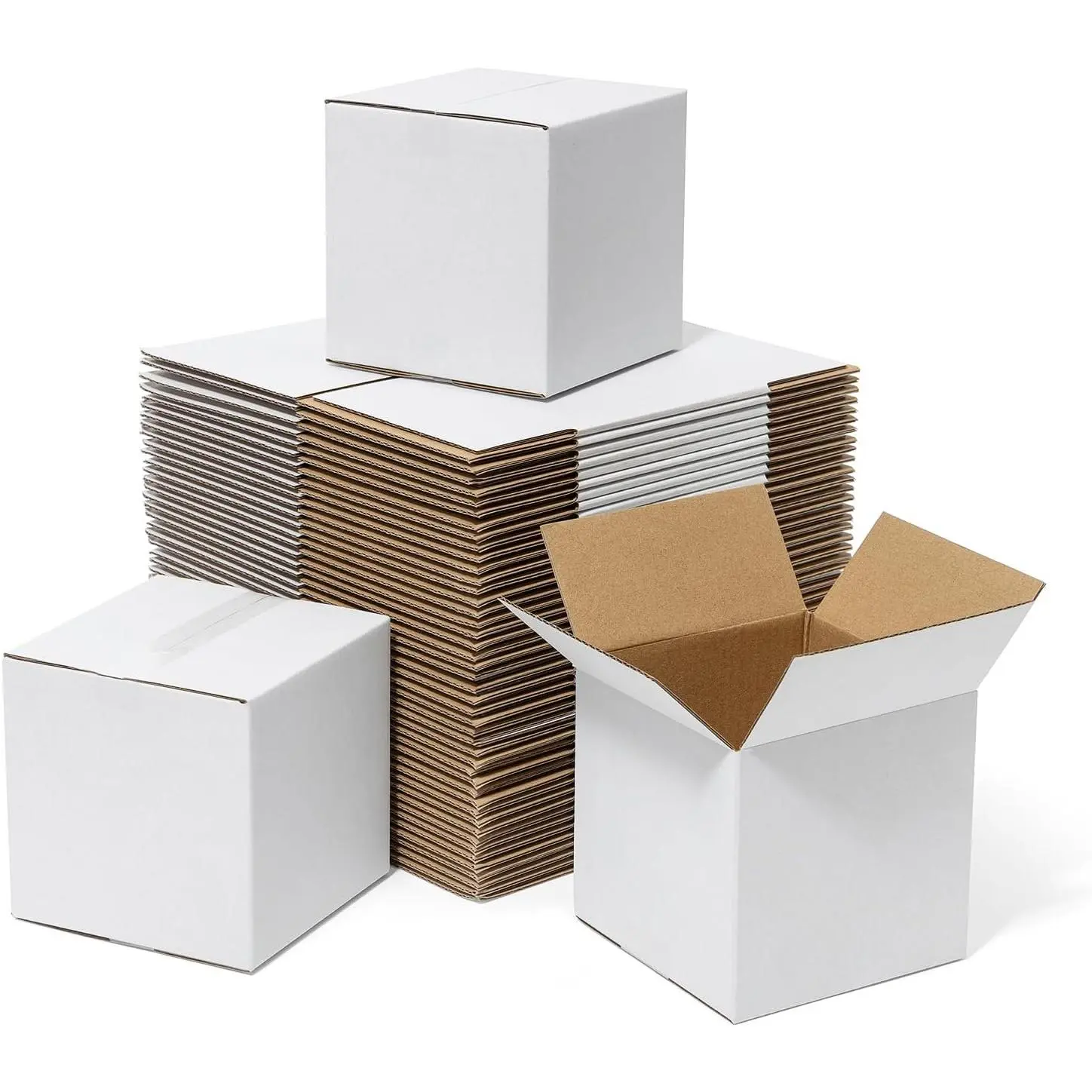 50-Pack 4x4x4 in Heavy-Duty White Corrugated Cardboard Mailer Boxes, 3-Layer Modern Smooth Surface Packaging Supplies for Small Businesses, Sticker-Friendly