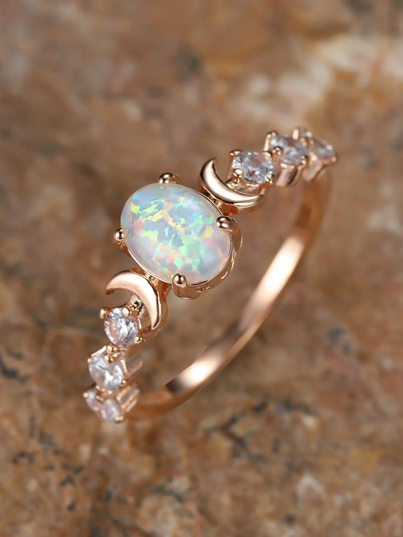Oval Halo Ring for Women, Summer Style Artificial Gemstone & Rhinestone Decorated, Wedding Engagement Jewelry, Ideal Gift for Her, Copper Rings
