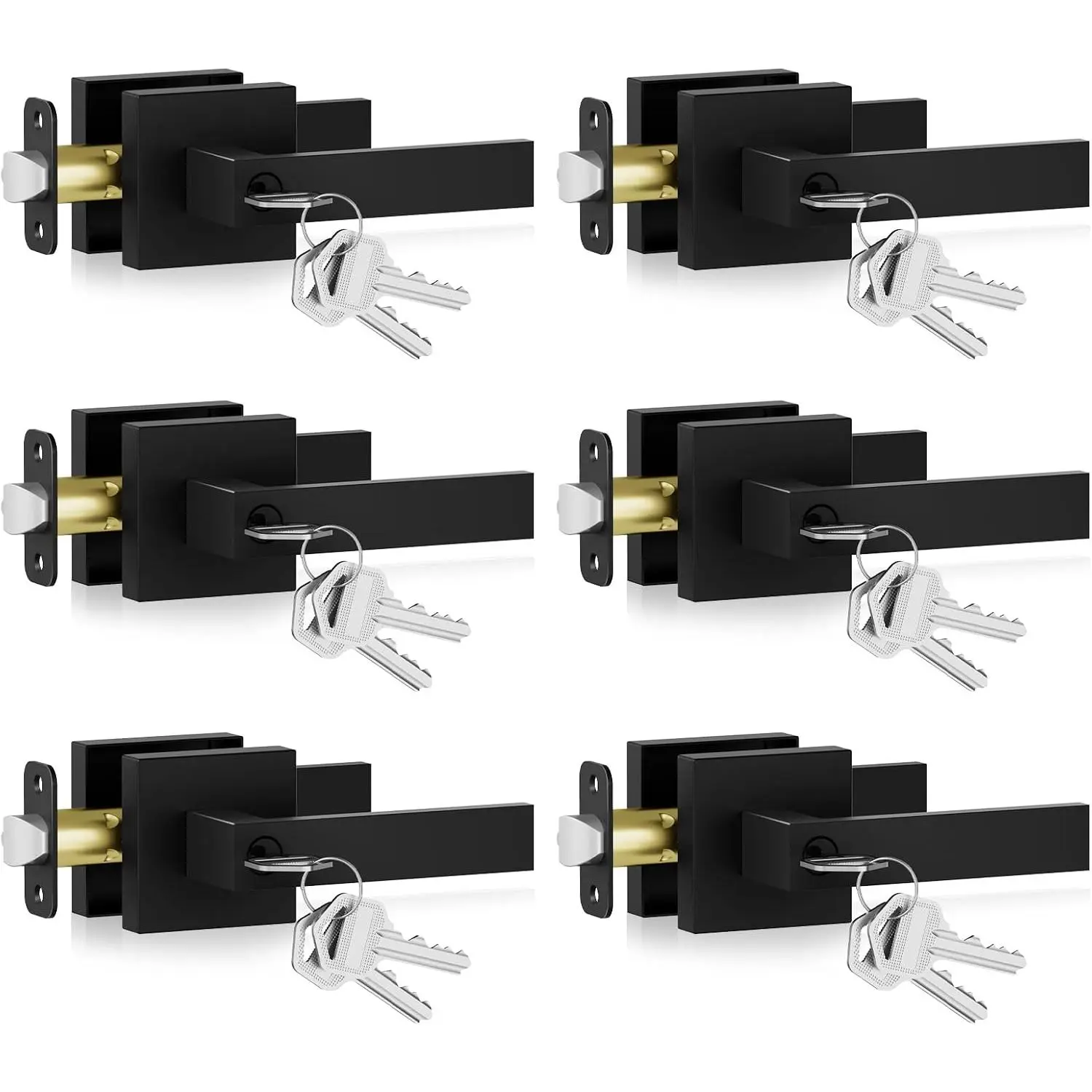 6-Pack Matte Black Keyed Alike Exterior Lock Set - Heavy Duty Knob with Lock and Key, Reversible for Right & Left Handed Doors