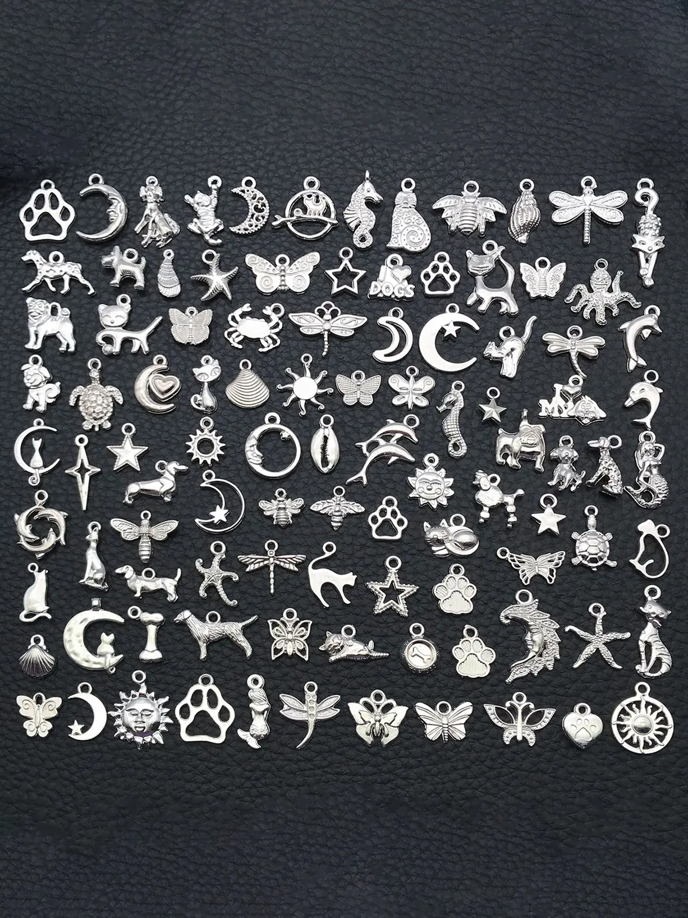 100pcs Mix Bulk Alloy Assorted Silvery Charms Mini Pendant Earring for DIY with Charms Jewelry Making Handmade Bracelet Earrings Necklace Crafts Accessories Lovely Charms