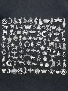 100pcs Mix Bulk Alloy Assorted Silvery Charms Mini Pendant Earring for DIY Jewelry Making Handmade Bracelet Earrings Necklace Crafts Accessories Lovely Charms