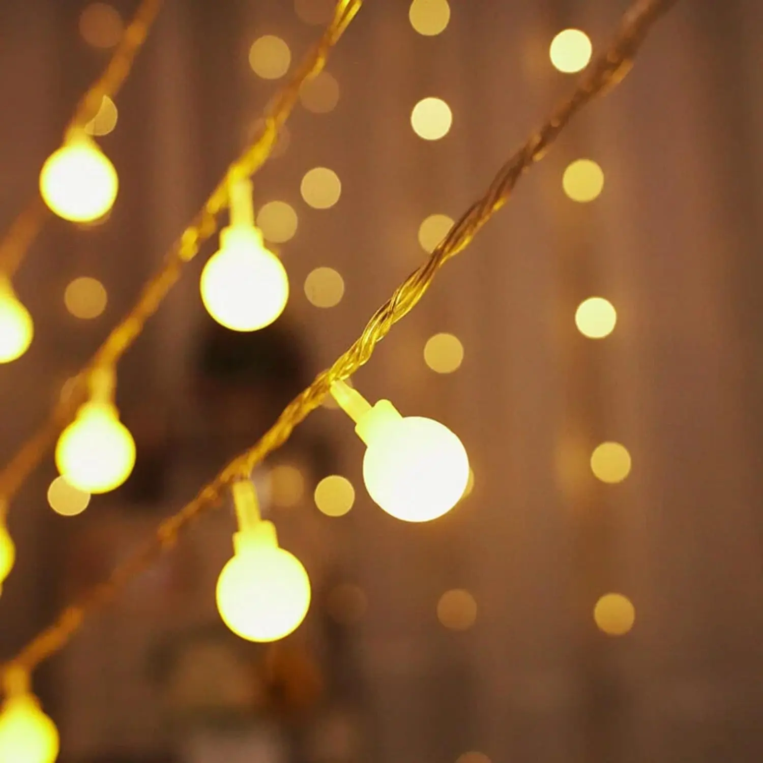 Globe String Lights, 17 ft 50 LED  Operated Fairy Lights, Warm White, Steady & Twinkle Modes,  for Christmas, Bedroom, Party, Indoor & Outdoor Décor