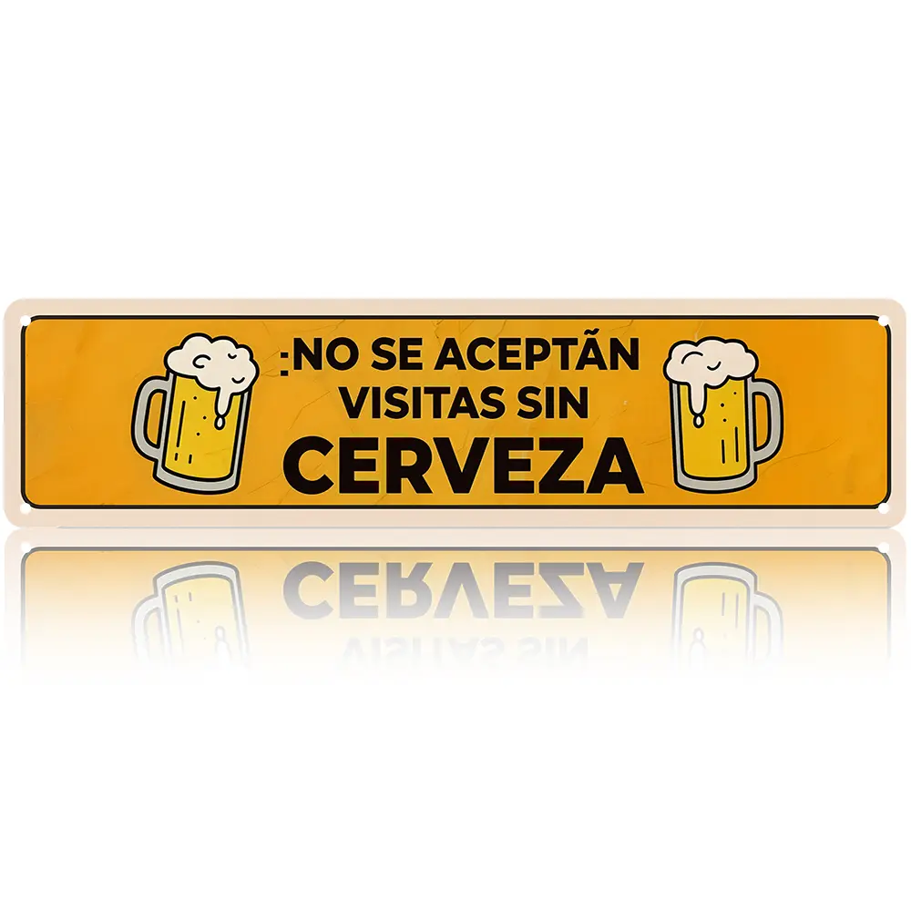 "No Se Aceptan Visitas Sin Cerveza" Funny Aluminium Beer Vintage Garage Sign, 4×16 in Rectangle Home Decor Product, Retro Yellow Wall Plaque for Bar, Man Cave, Father's Day Gift (Home Decor Products Included), Vintage Garage Signs