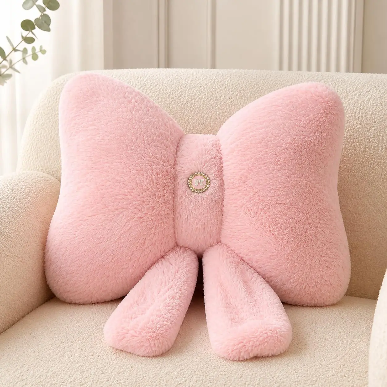 Pink Bow Pillow 12x9 Inch, Cute Plush Pillow, Coquette Room Decor