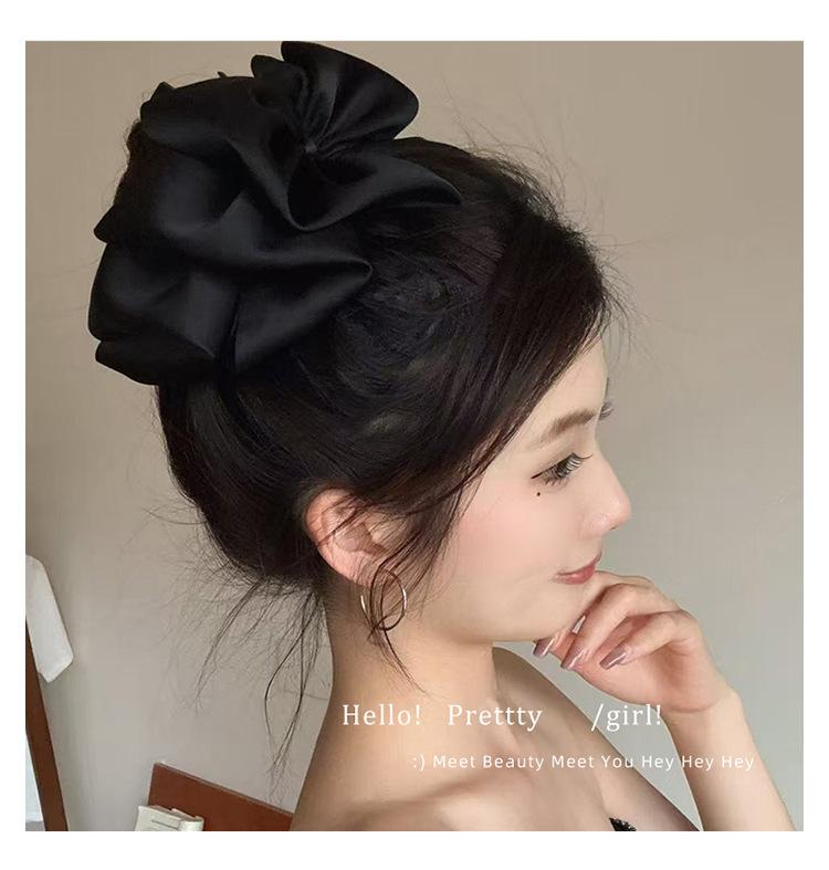 French Style Satin Bow Hair Claw Clips for Women, Elegant Large Hair Claws for Bun & Updo Hairstyles, Luxury Textured Hair Accessories for Back of Head, New Trendy Fashion Headwear for Spring Summer Daily & Party easter bunny ears