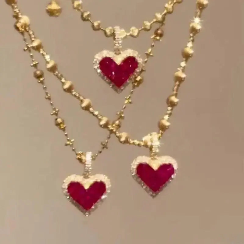 Women's Dainty Crystal Pendant Bag Charm Accessory, Classic Heart of the Ocean Cubic Zirconia Gemstone Necklace, Sentimental Zirconia Heart Jewelry, Valentine's Day Gift, Cubic Zirconia Heart Smart Leather Luggage Tag with Tracker key strawberry
