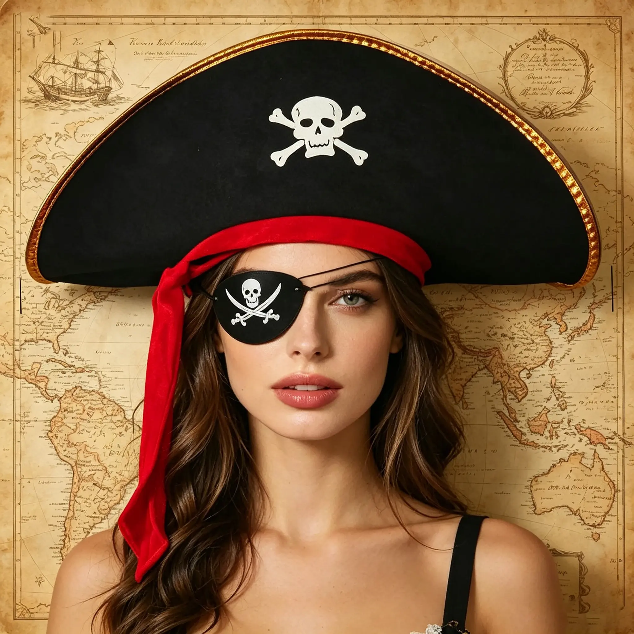 Thickened Two-Piece Pirate Hat and Eye Mask Set, Perfect for Halloween, Carnival, Stage Performances, Party Role Play