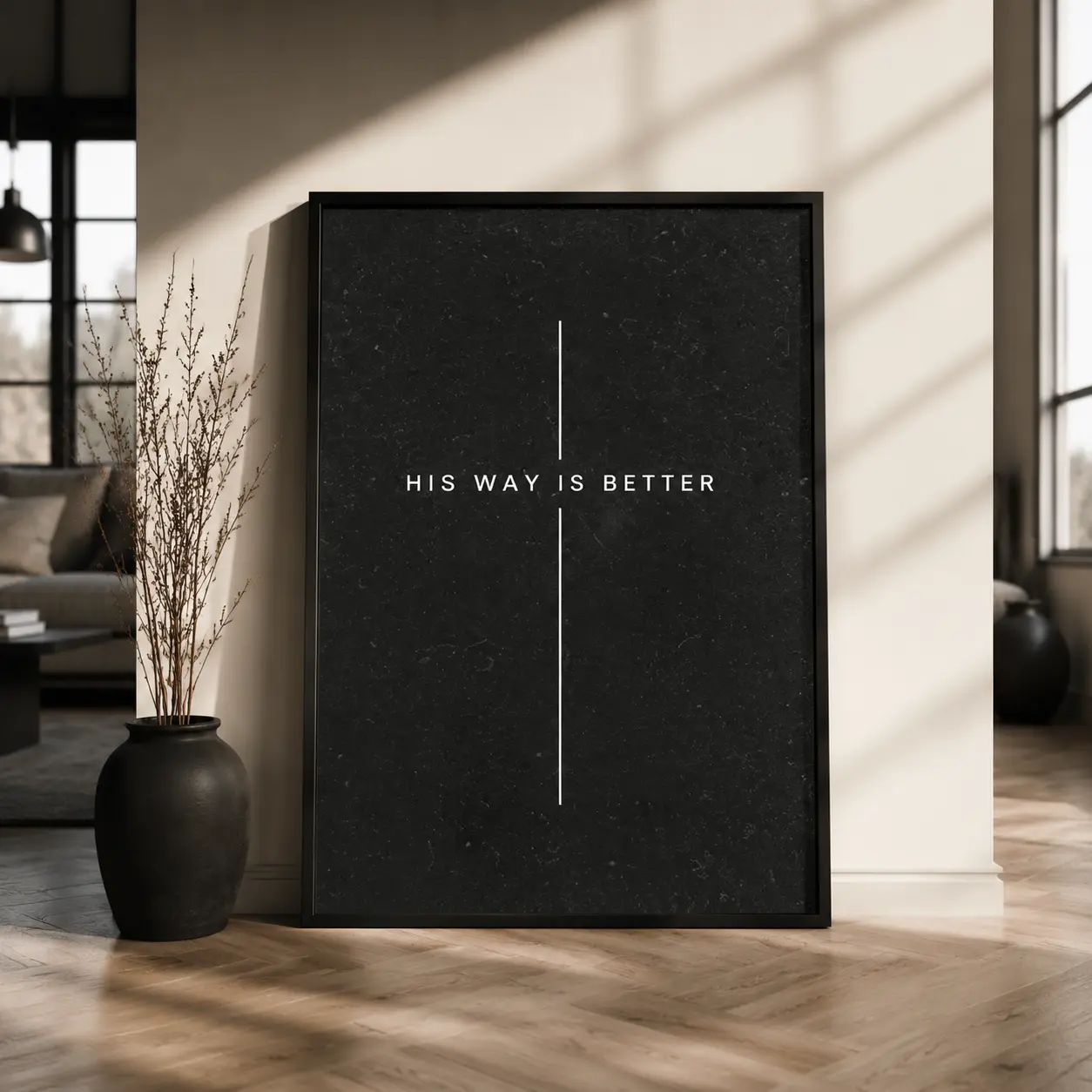 Christian Wall Art His Way Is Better Black White Cross Canvas Print for Teen Boys Bedroom Decor
