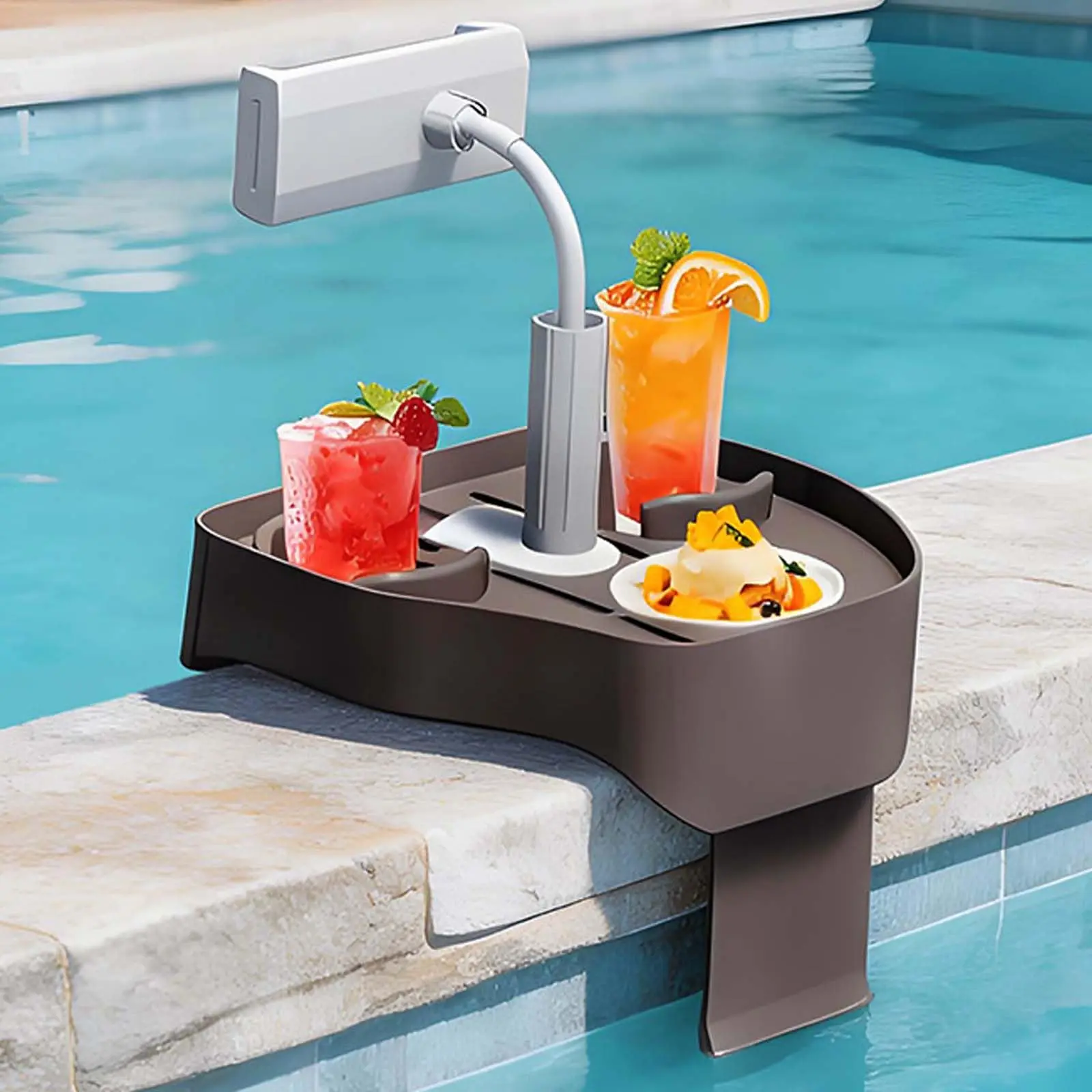 Garvee Adjustable Hot Tub Tray with Phone Holder, 10.6" Plastic Bathtub Drink Caddy with Cup Holders, Ideal Spa Table Accessory for Pool, Outdoor Patio Relaxation in Cinnamon Color