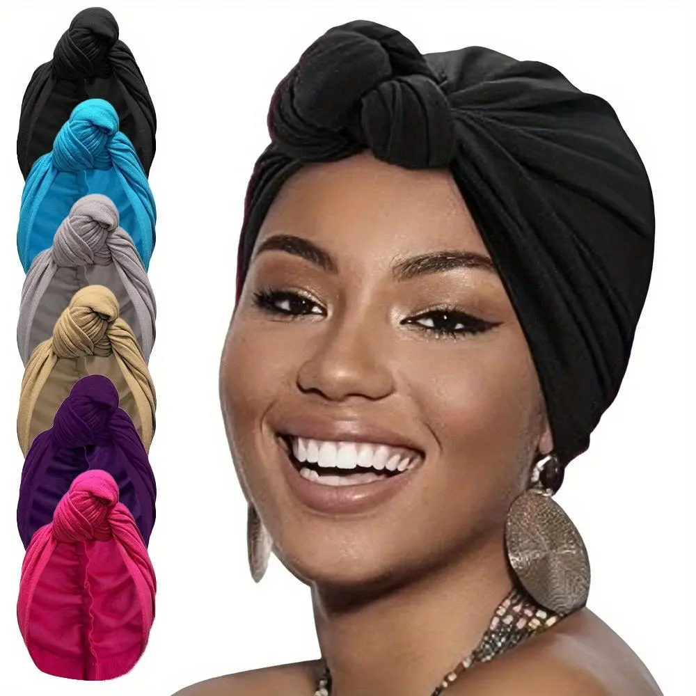 Women's 5Pcs/Pack Culturally Inspired Elastic End Cap Scarf Hair Wrap Head Scarves, Bohemian Ethnic Solid & Mix Color 1-Size Casual Daily Sports Yoga Fashion Accessory, One Size