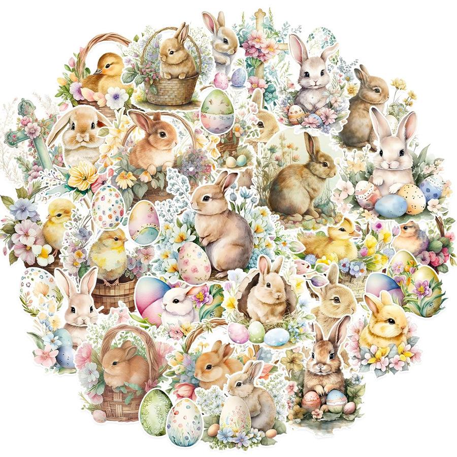 100 PCS Happy Easter Bunny Stickers Pack, Aesthetic Spring DIY Decoration Decals for Scrapbooking Planner Luggage, Easter Egg Hunt Gifts for Boys Girls The cutest Easter basket stuffers are here!