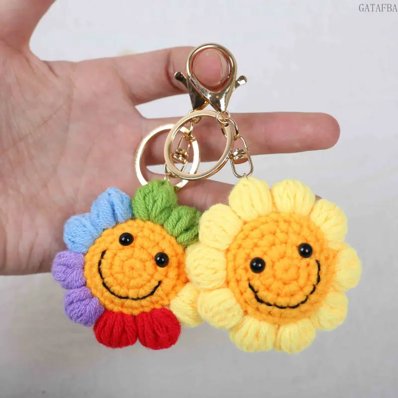 Handmade Crochet Sunflower Keychain, Cute Smiley Flower Pendant, Decorative Hanging Ornament,back to school,back to school haul
