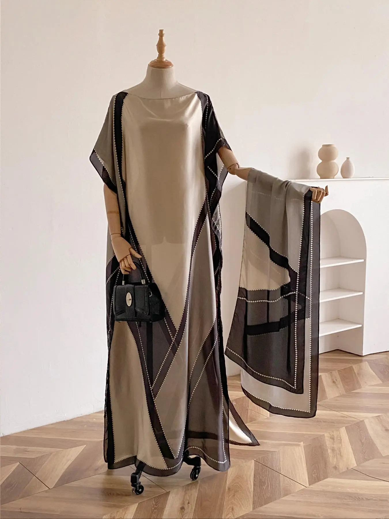 Women's Elegant Soft Kimono Beach Cover Up Dress & Scarf Set, Casual Trendy Long Kaftan Dress & Scarf for All Seasons, Fashionable Accessories for Women, Summer Beach Coverups
