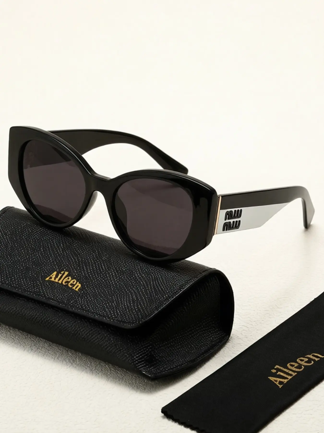 Retro Cat Eye glasses for Women, Y2K Aesthetic Dark Lens Eyewear with Letter Detail, Multi-Color Optional Trendy Accessories for Beach Party Vacation, Includes Case, Perfect Gift