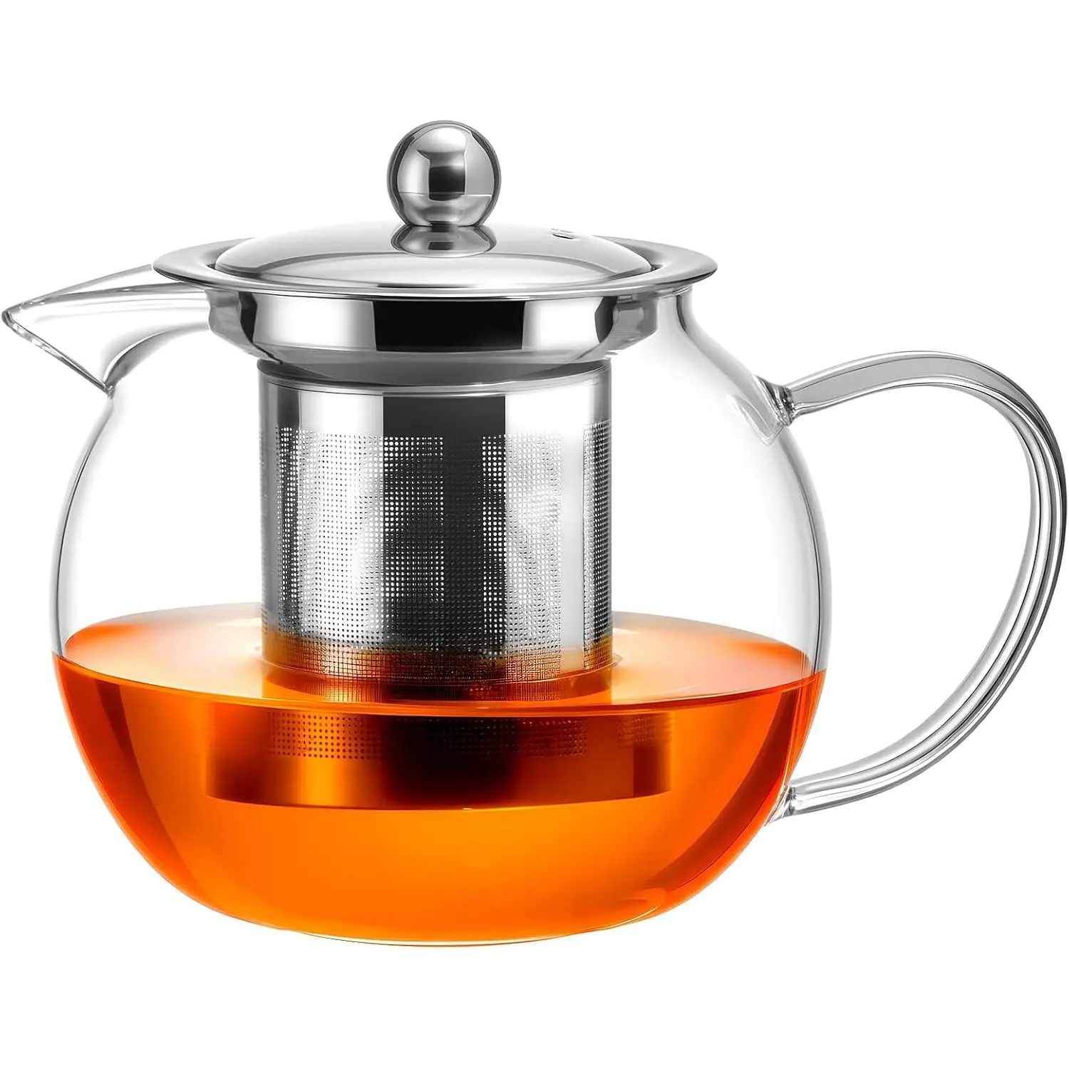 Glass Teapot Stovetop 22 OZ/650ml, Tea pot with Removable 18/8 Stainless Steel Infuser, Borosilicate Clear Tea Kettle, Teapot Blooming and Loose Leaf Tea Maker Tea Brewer for Camping, Travel