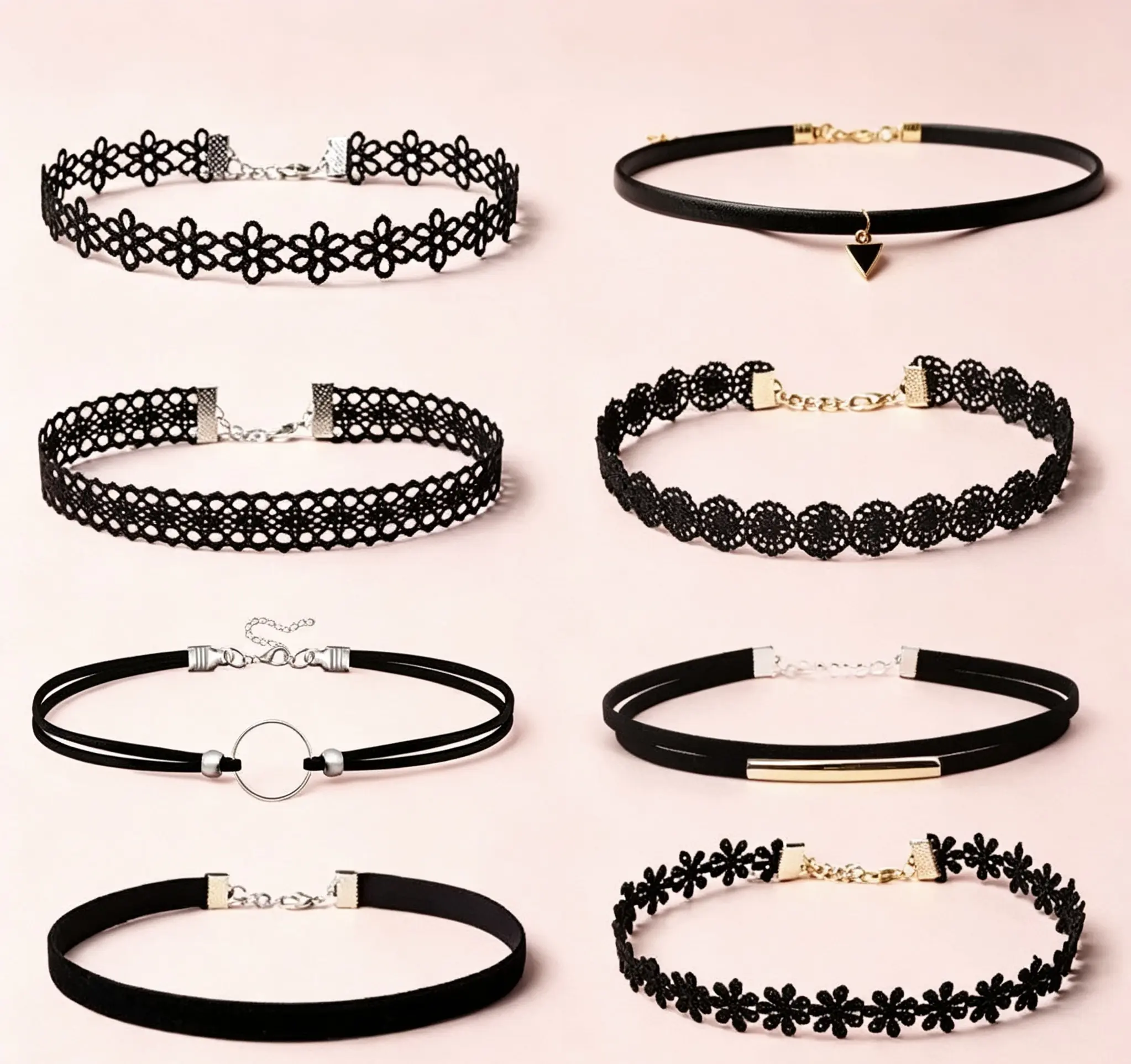 8PCS Gothic Choker  – Lace Velvet Chain Necklace, Punk Collar  for Women, Dark Aesthetic Cosplay Gifts kpop perfect religious affordable trendy gold daily   accessory day anniversary    necklace stack ocean inspired simple jewelry unisex friend beaded y2k