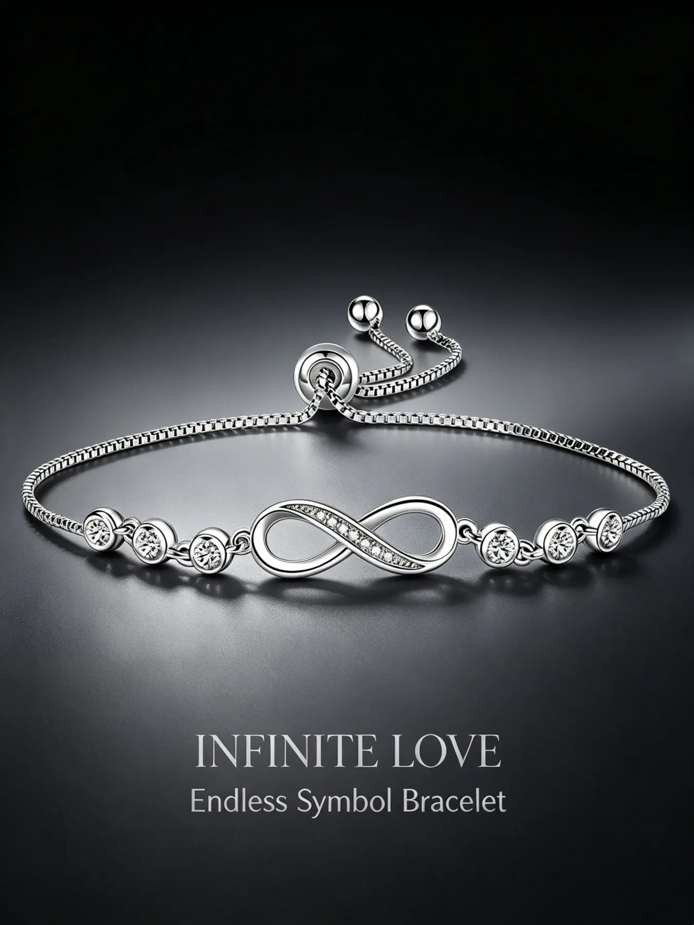 Infinity Symbol Adjustable Bracelet For Women, Endless Love Cubic Zirconia Silver Bolo Chain Bracelet, Minimalist Stackable Jewelry Gift For Her