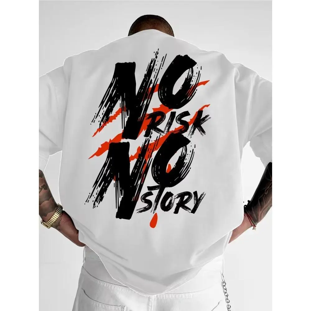 No Risk, No Story Men's Fashion Printed Casual Short-Sleeve T-Shirt, Spring/Summer Top, Comfortable Round-Neck Tee