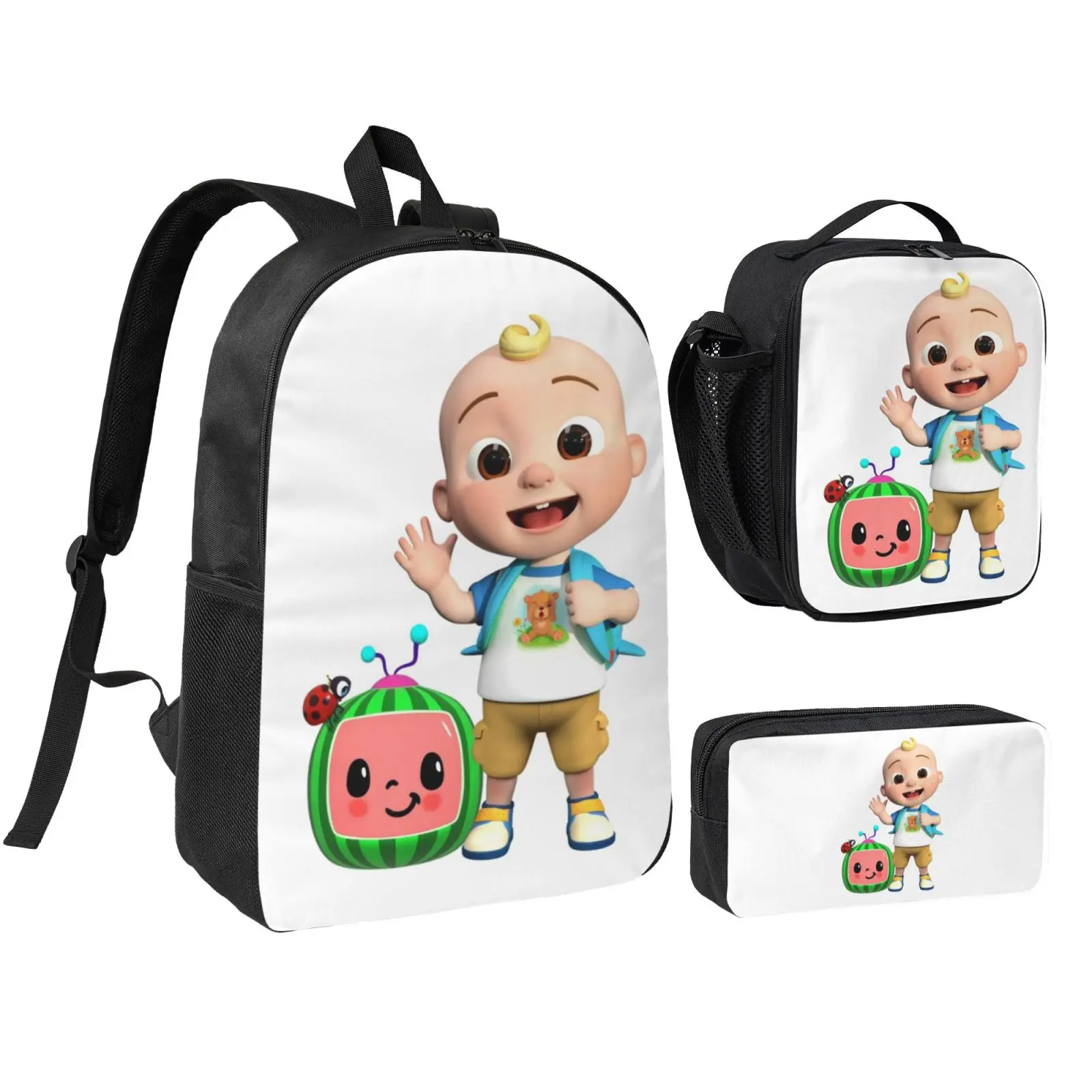 Anime Cocomelon4 backpack with lunch bag pencil box for Teen Girls Boys, 3pcs kids school bag with adjustable straps, office travel bag Bookbag lunchbox