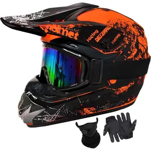Youth Dirt Bike Helmets DOT Approved Fashion Kids Motocross, ATV, Off-Road, Four Wheelers, BMX Motorcycle Bike Helmets (Goggles Gloves Faceshield)