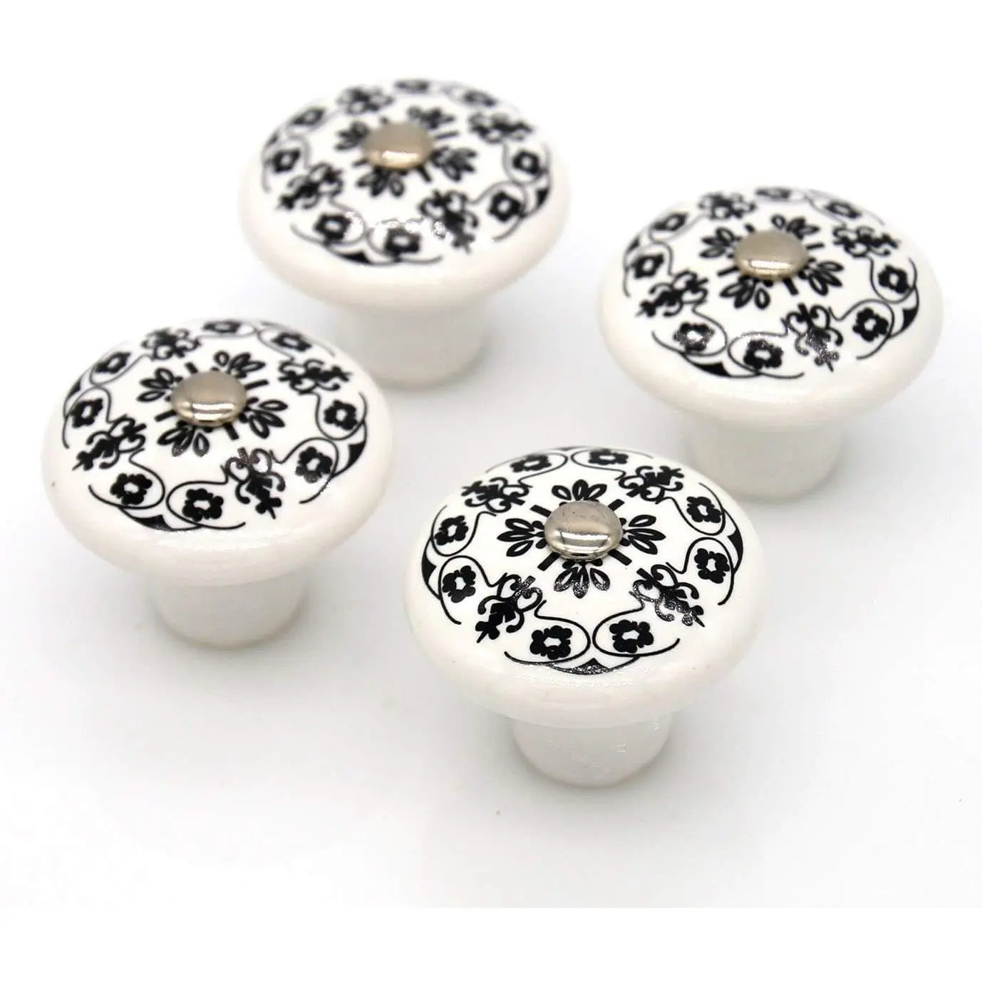 4 PCs Vintage Style Round Ceramic Knobs Handles Pulls for Cabinet Drawer Door