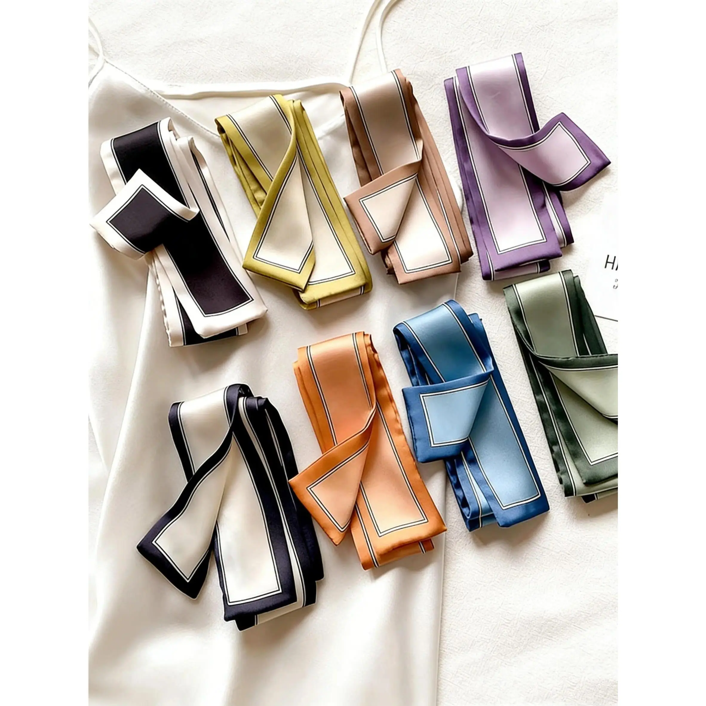 8 Pcs / 1 Set Candy Color Striped Elegant French Style Polyester Scarf, Vintage Hairband, Woven Ribbon, Multifunctional Scarf, Scarf For Purse, Bag Accessory, Fashion Bag Charms, Purse Accessories