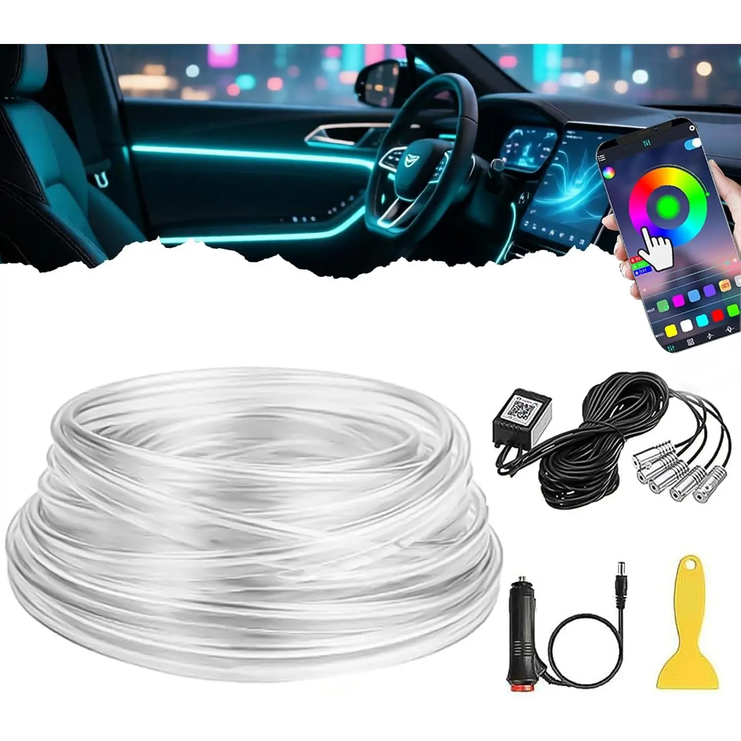 APP Controlled 5-in-1 RGB 16 Million Color Options Interior  LED Strip Lights, 236 inches Fiber Optic Ambient Lighting Kit with  Mode,  Fit for , , SUV Dashboard