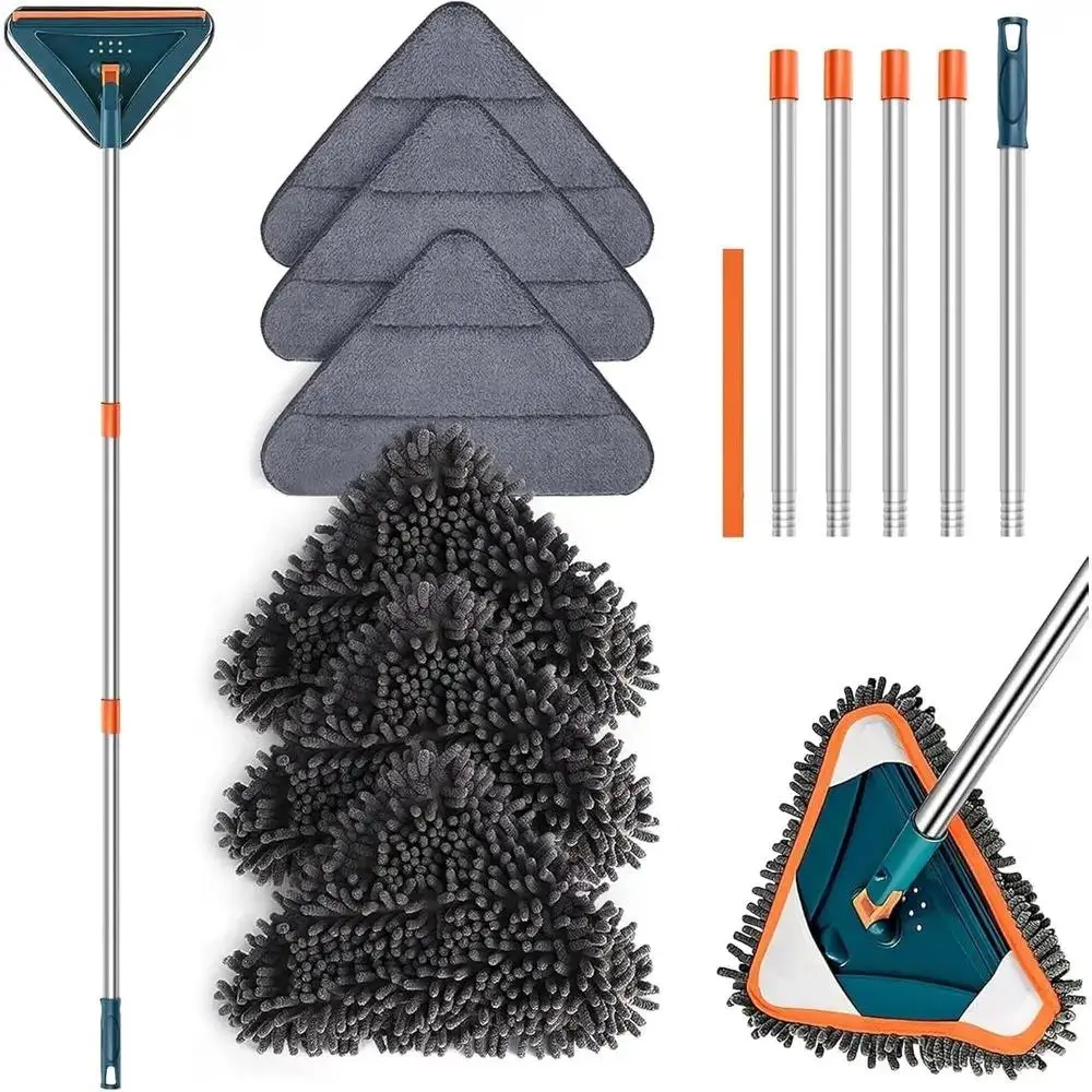 Long Handle 360° Rotating Wall Mop with Baseboard Cleaning Tool for Dusting and Washing Walls and Ceilings