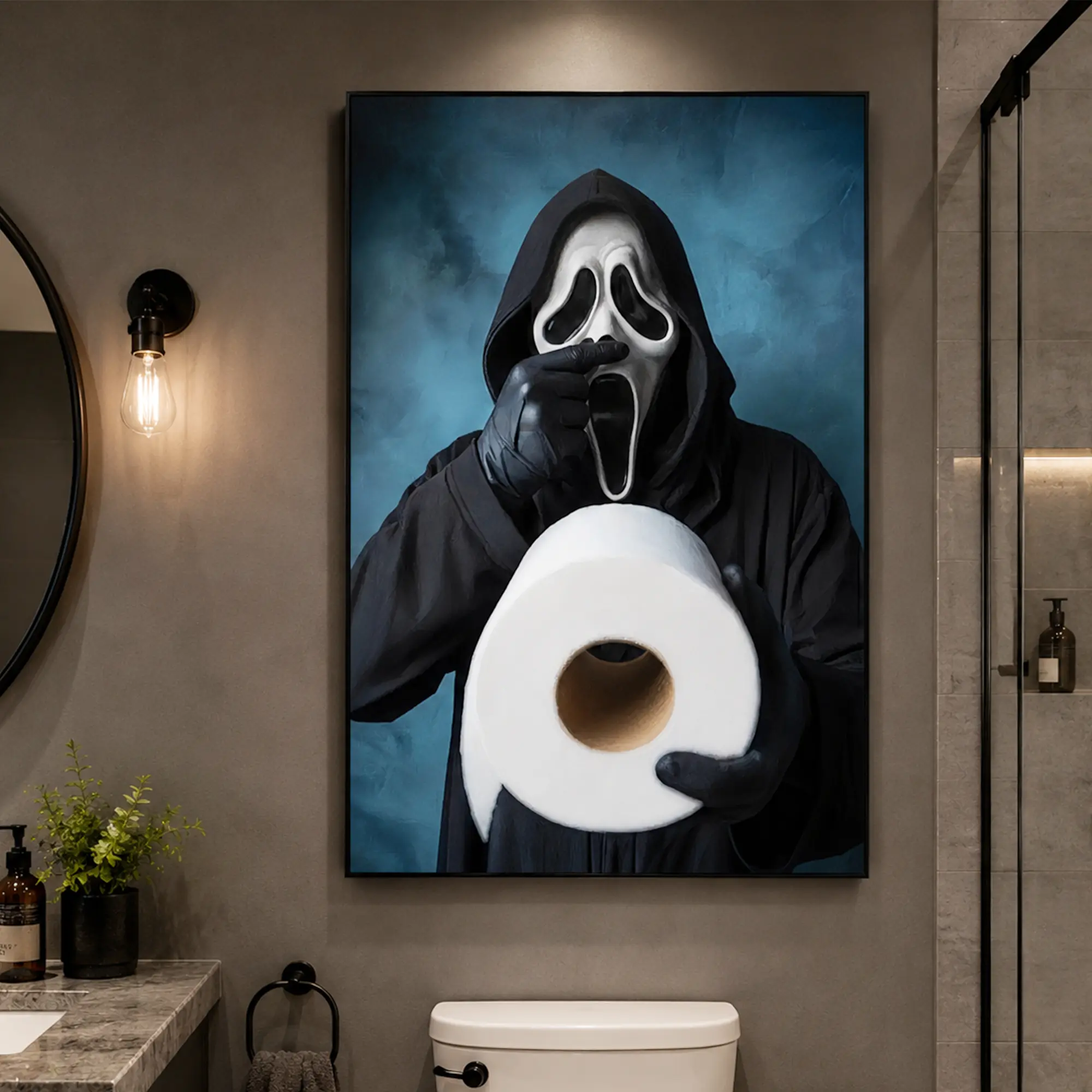 Funny Scream Bathroom Poster - Horror Movie Wall Art - Ghostface Wall Print for Bathroom & Powder Room |   Spooky Decor, Halloween Wall Art, Gothic Decor, Funny Bathroom Sign, Horror Fan Gift