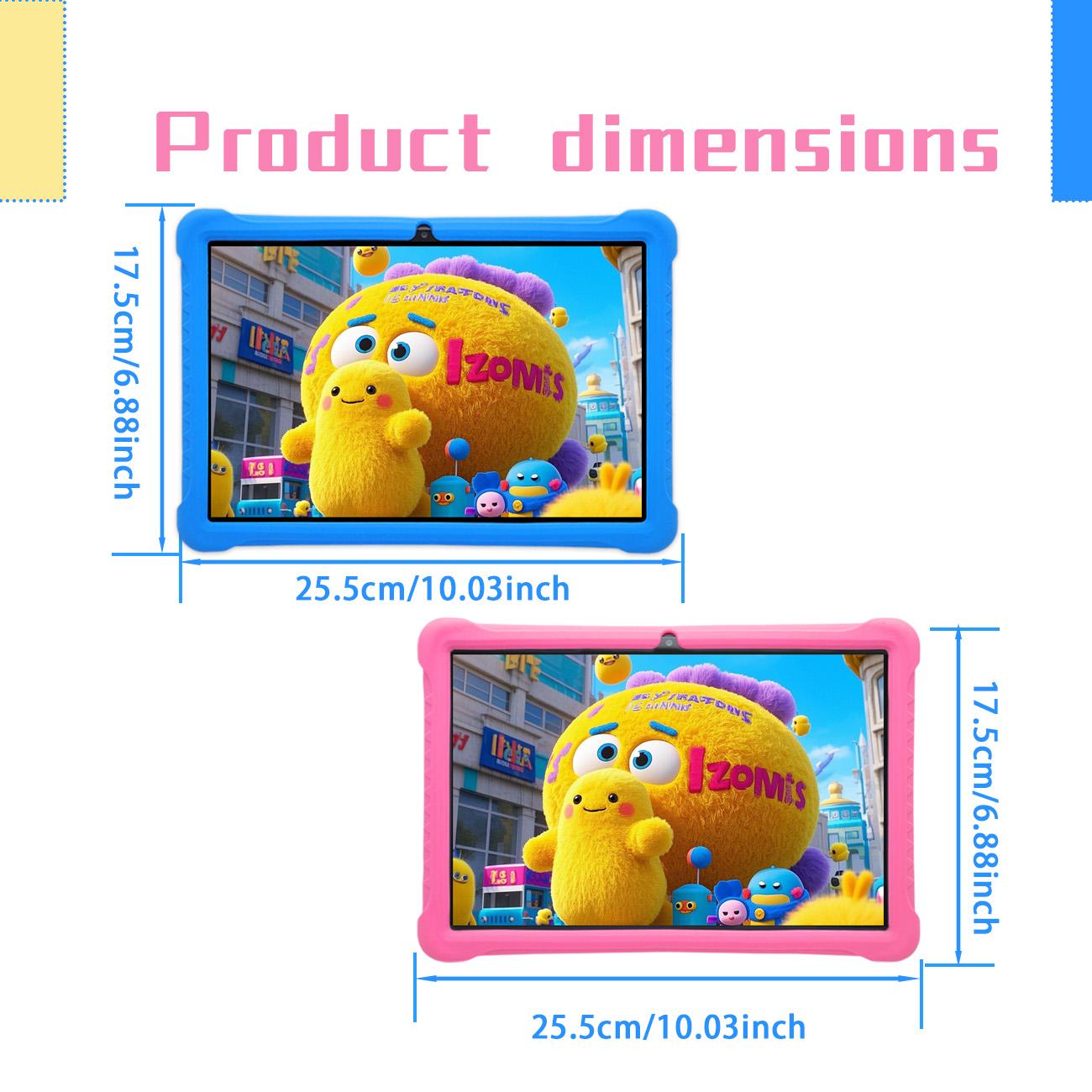 10.1 Inch Android Tablet, Parental Control Tablet with Shockproof Case, Dual Camera Tablet for Learning & Entertainment