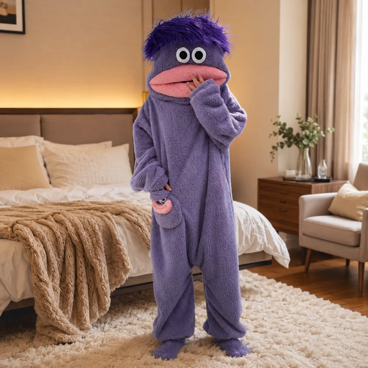 Women's Cartoon Big Mouth Monster Onesie Pajamas Soft Coral Fleece Thickened Winter Homewear Sleepsuit 2026 New