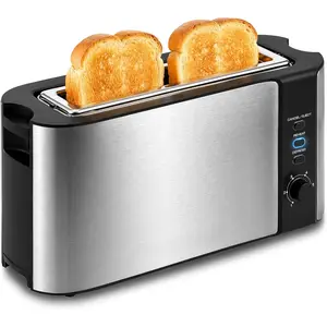 2-Slice, 1 Long Slot, Slim Toaster, Reheat, 6 Toast Settings, Defrost, Cancel Functions, Built-in Warming Rack, Extra Wide Slots for Bagels Waffles, Stainless Steel & Black